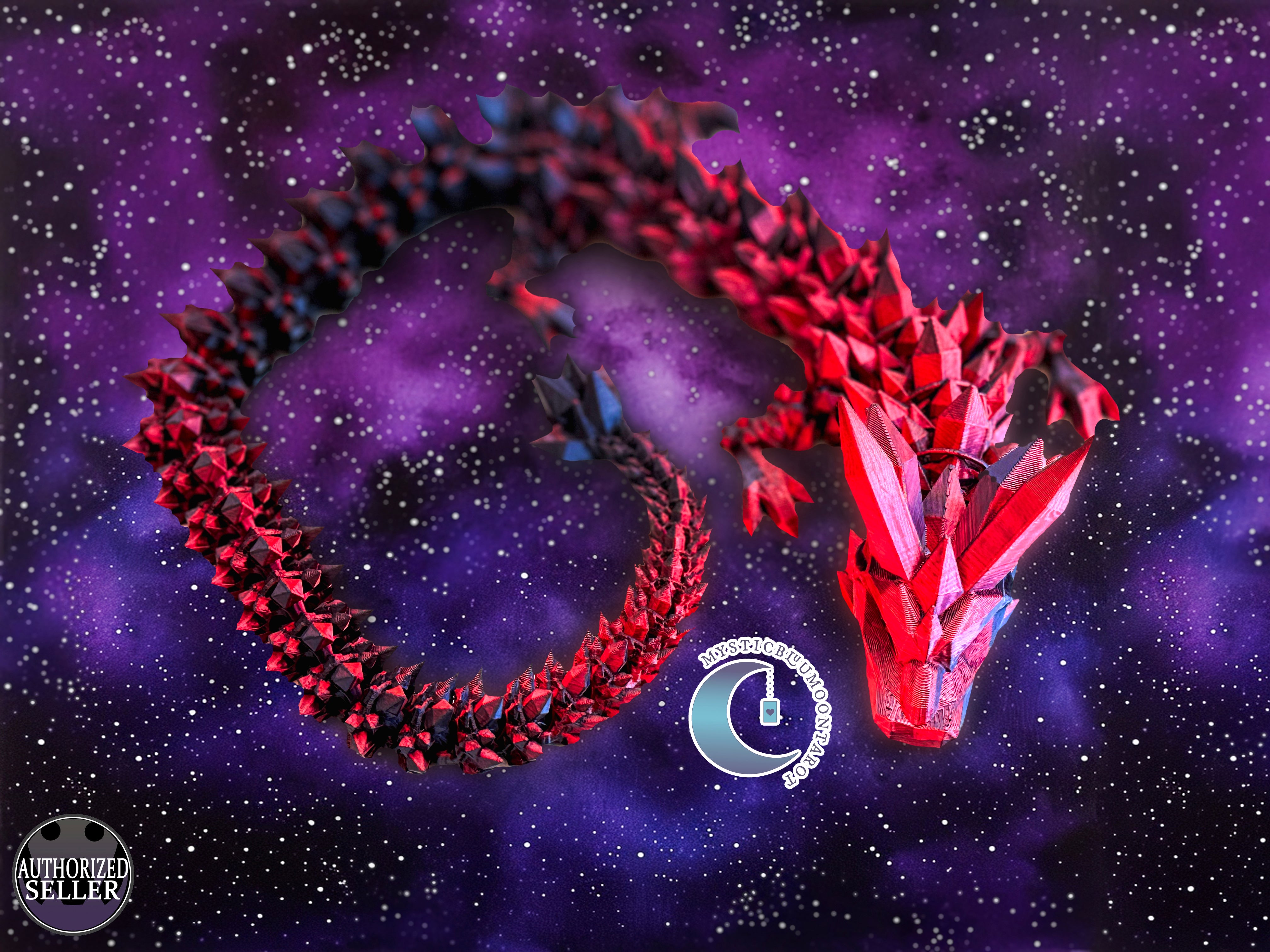 3D printed articulated crystal dragon, showcasing intricate details and flexibility, perfect for fantasy enthusiasts and collectors