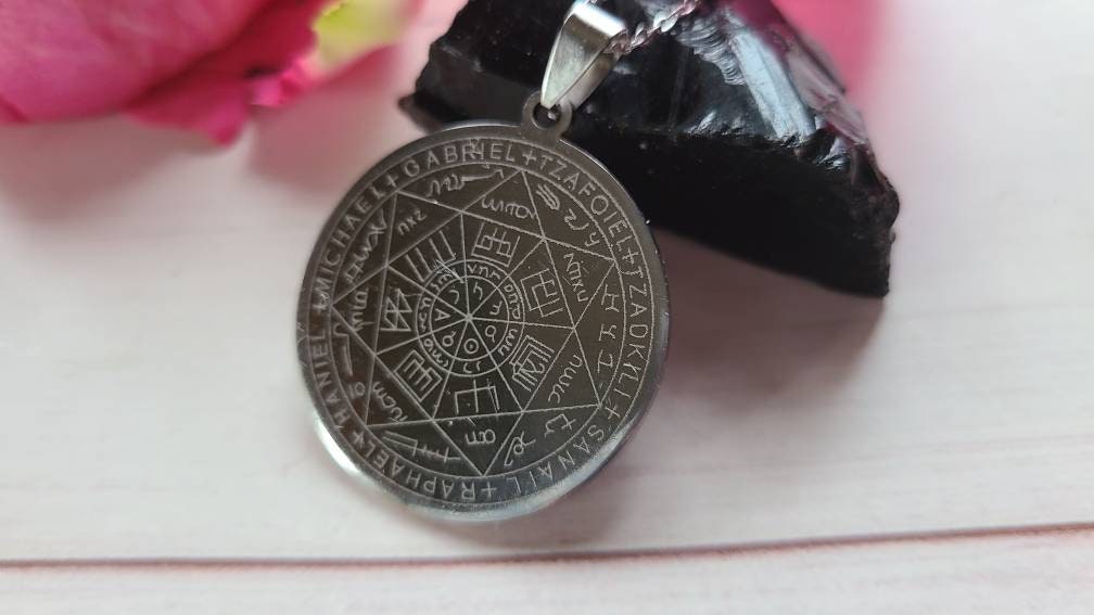 Protection Amulet, Stainless Steel Seven Archangels Seal Amulet Pendant, Spiritual Jewelry, Dainty Occult Necklace, Gift for Her