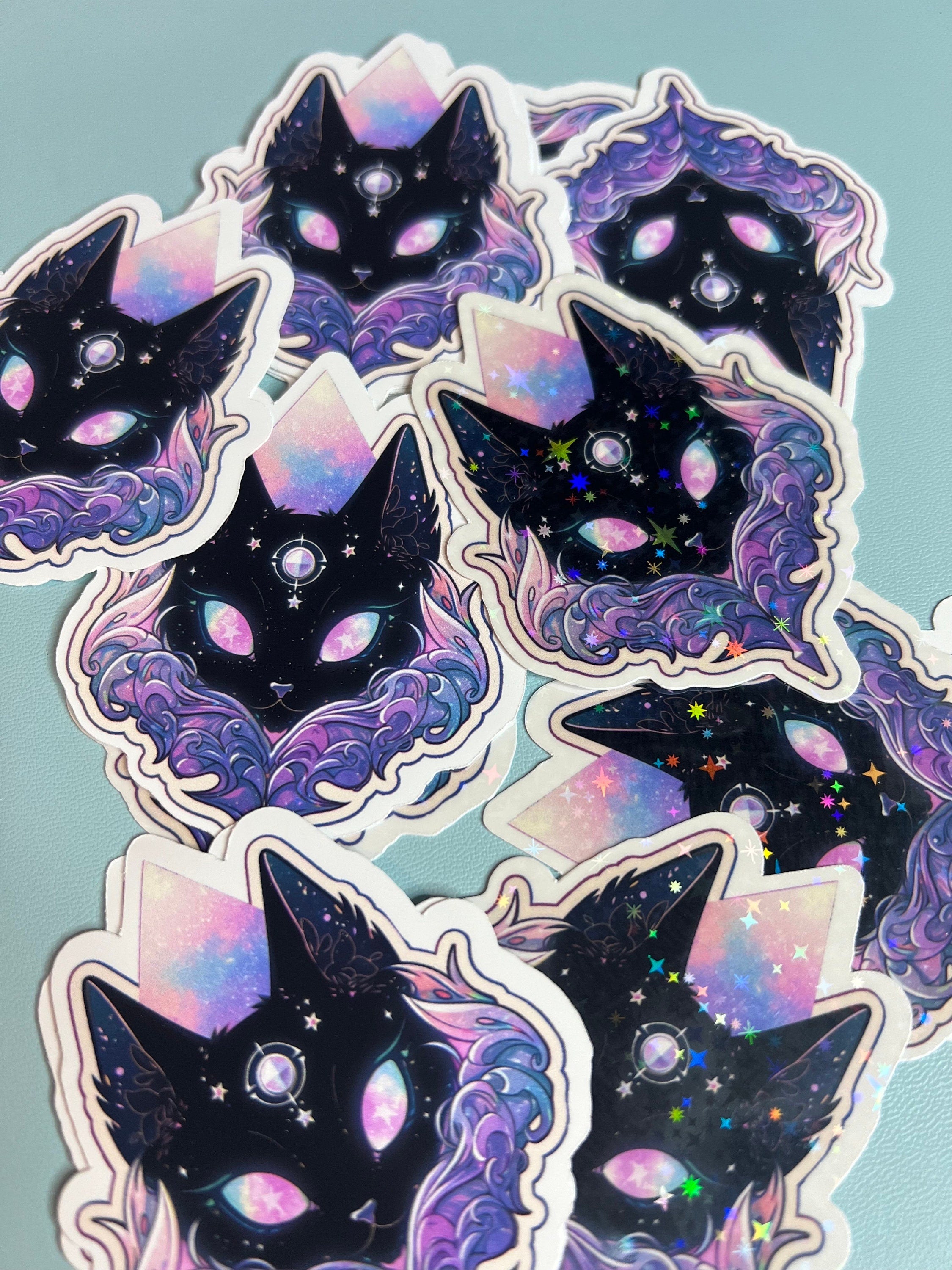 Celestial Cat Holographic Sticker | Witchy Sticker Cute Girly Spiritual Sticker for Notebook, Laptop, Phone, IPad Kindle, Kawaii, Tarot