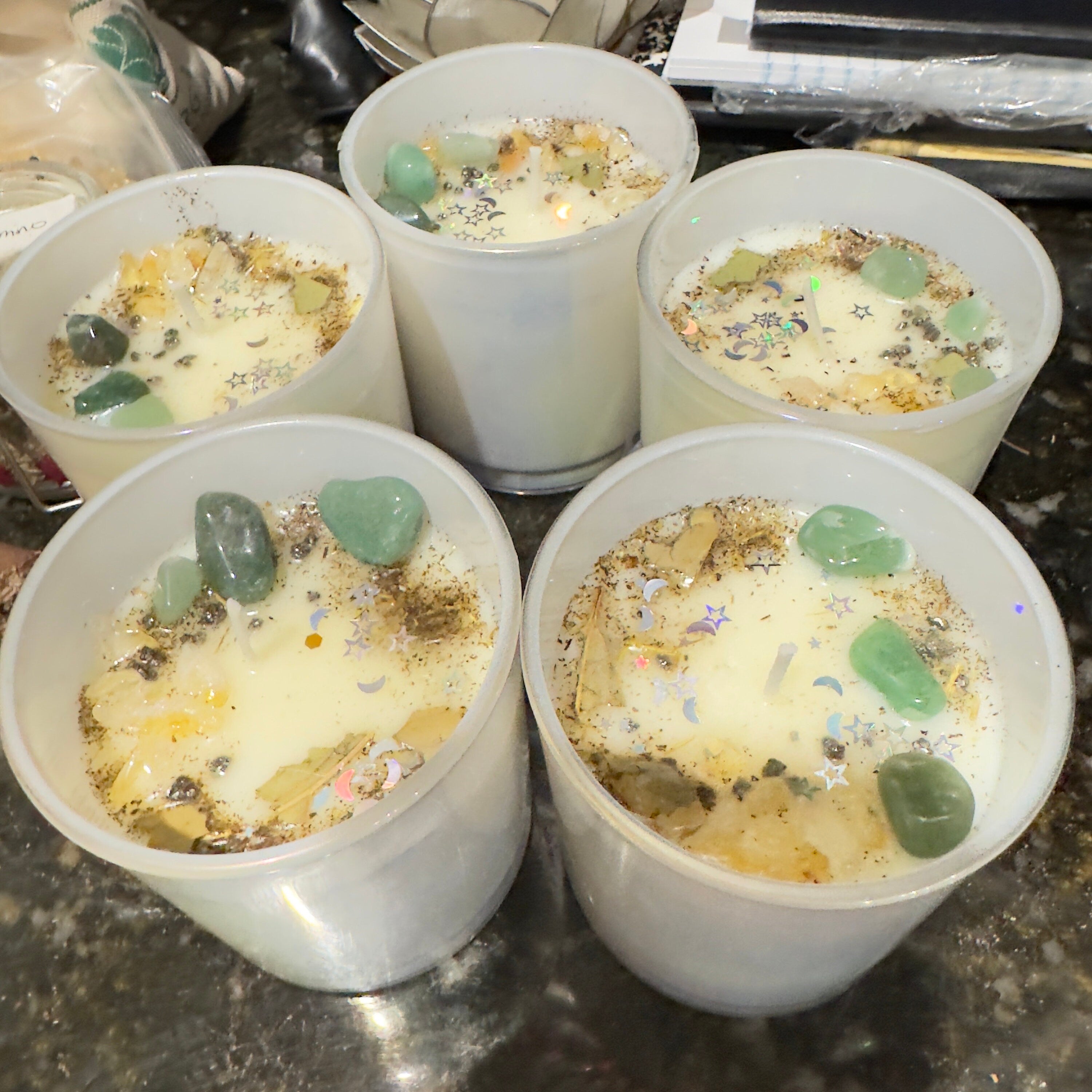 Abundance Candle 50 Hr Crystal Infused Prosperity Candle Hoodoo Spell Candle Witchcraft Wicca Spiritual Candle Ritual