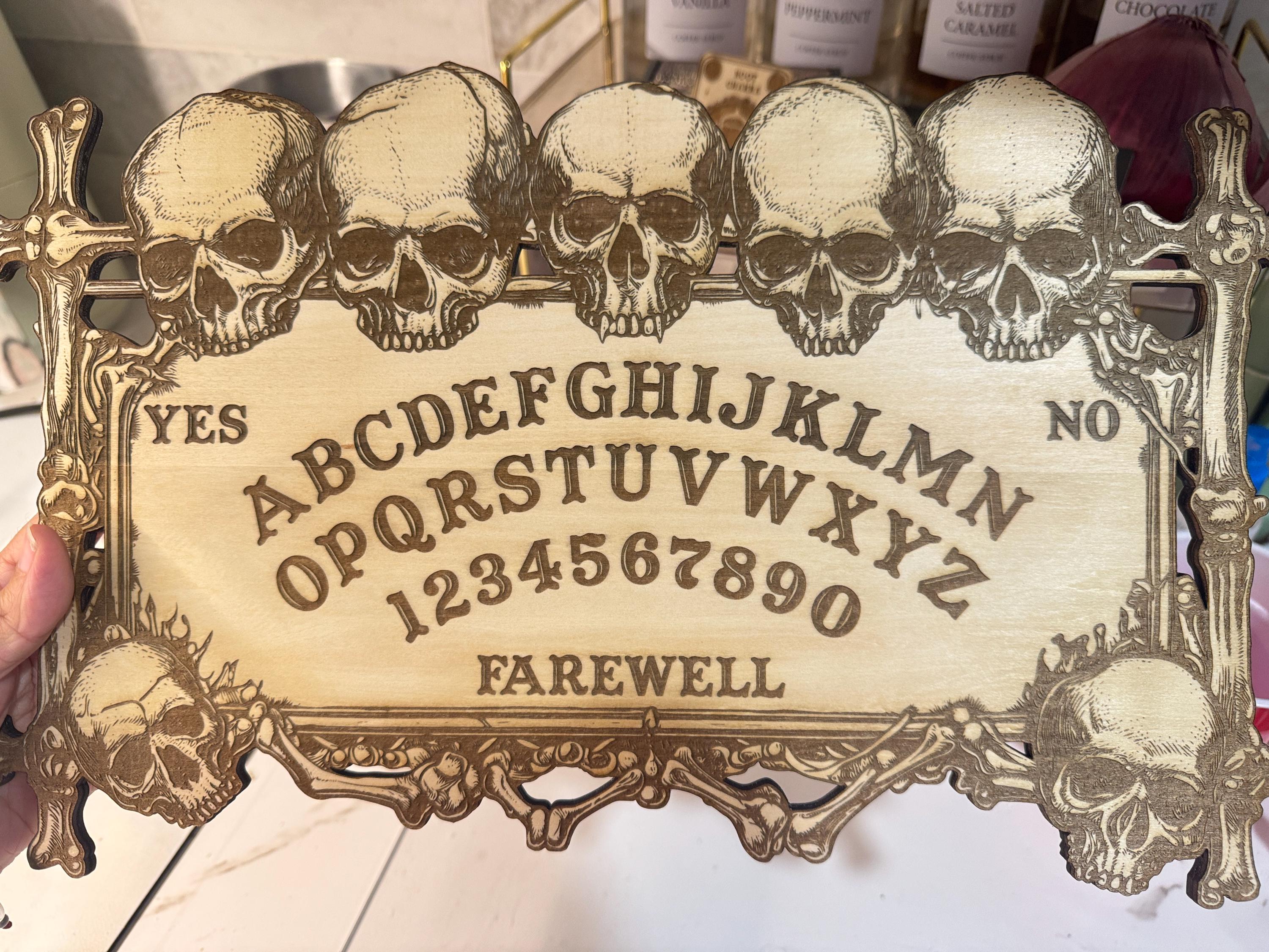 Skull Spirit Board with Planchette: Laser-Engraved Basswood Divination Tool