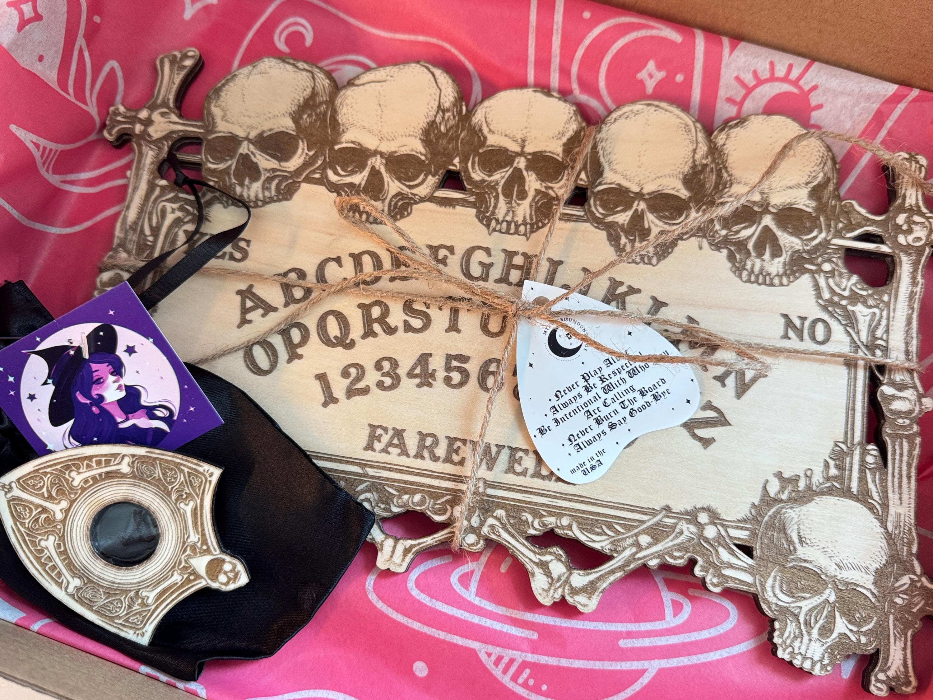 Skull Spirit Board with Planchette: Laser-Engraved Basswood Divination Tool