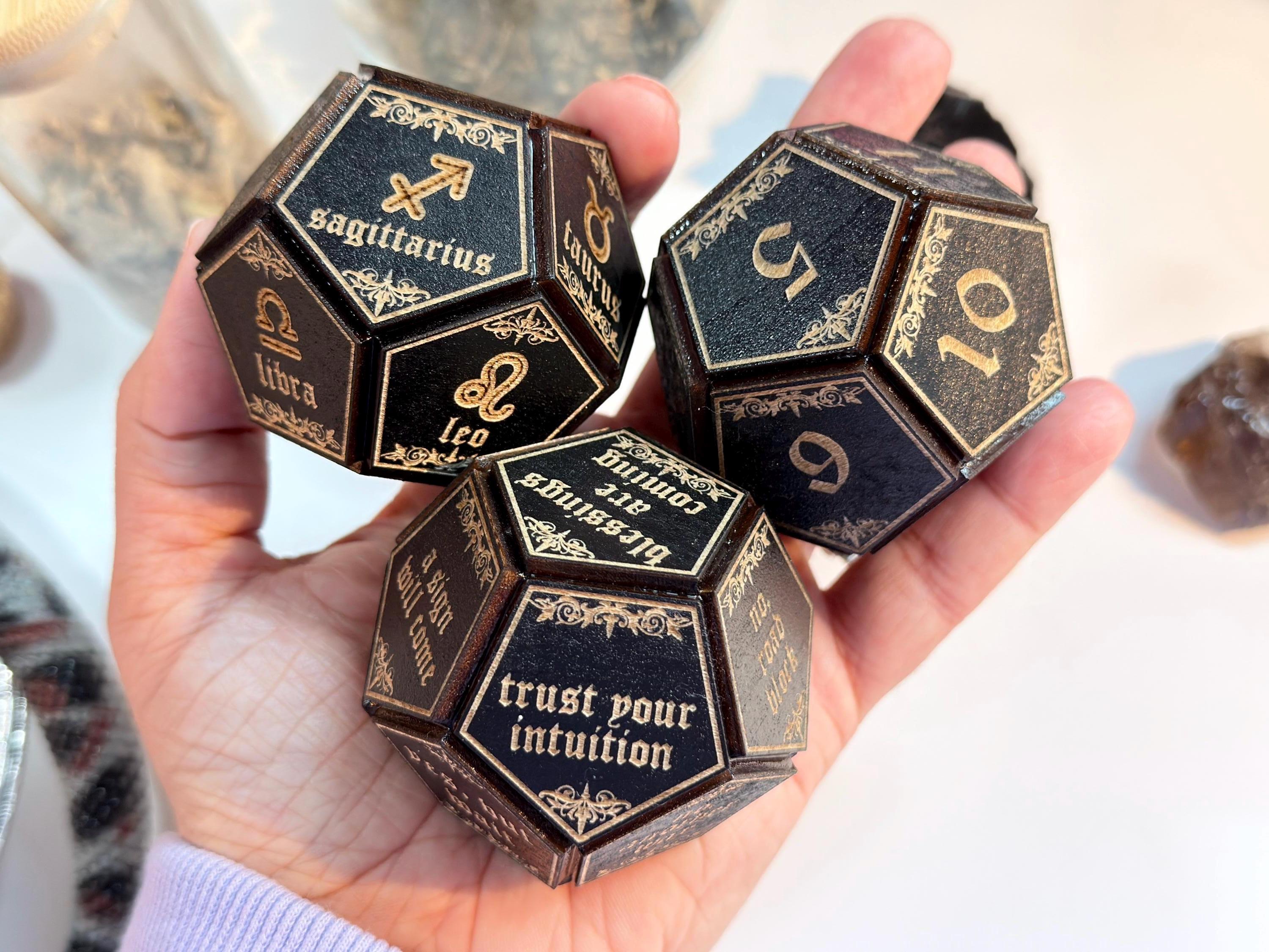 Black Divination Dice Set: Fortune-Telling Spiritual Tool, Witchy Gift