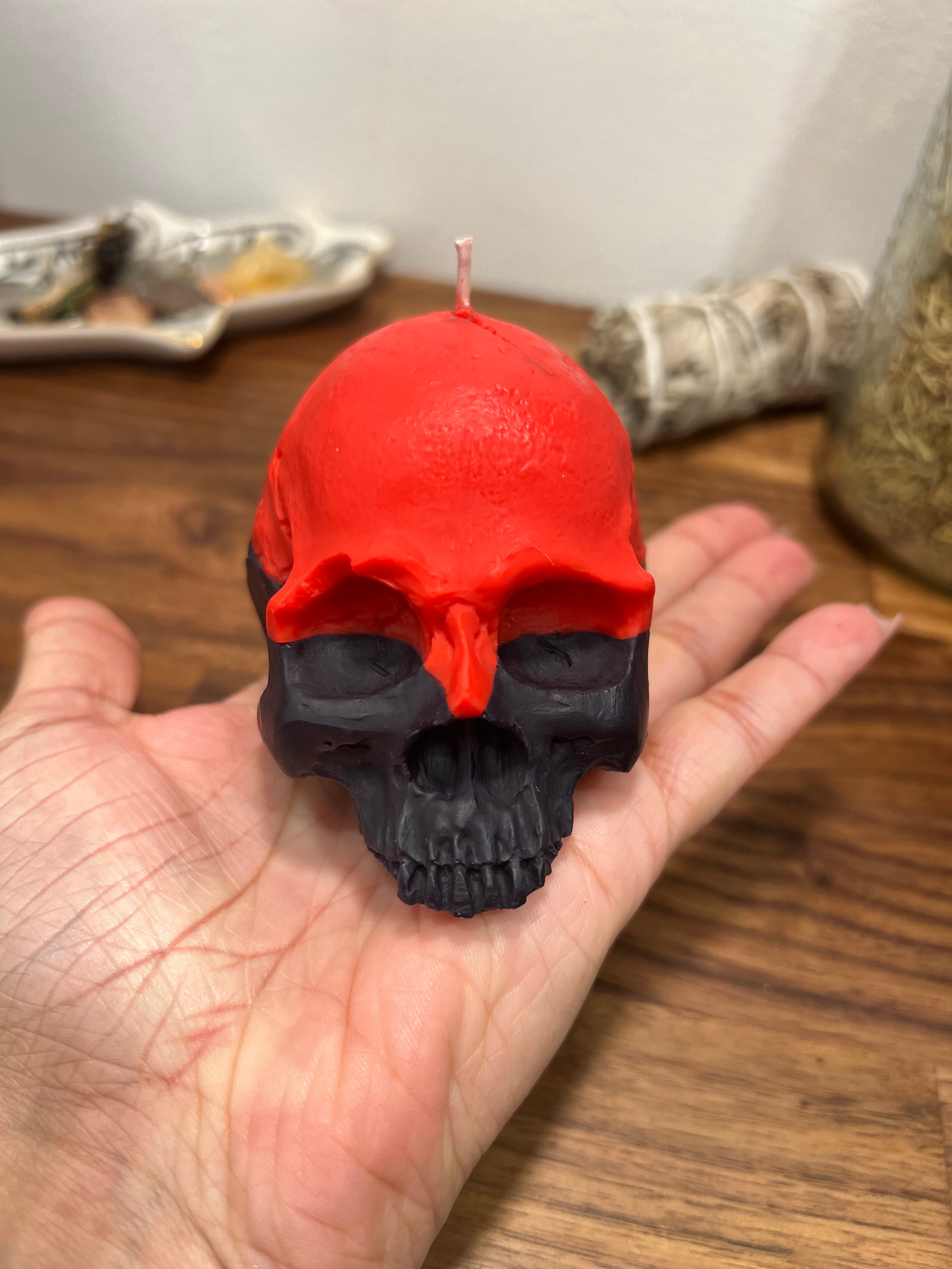 Reversal Red Black Skull Shaped Candle | Ritual Spell Candle