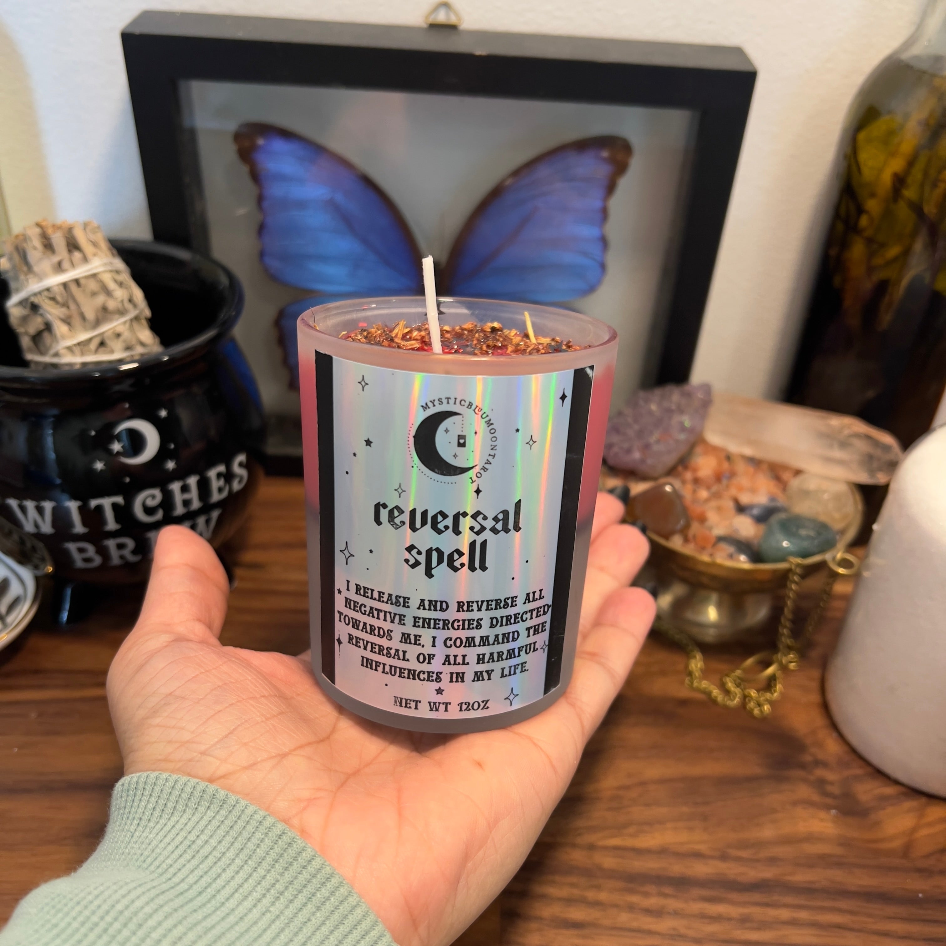 Reversal Fixed Candle - Return to Sender Ward Off Negativity Spiritual Candles  - Witchcraft Oil, Spell Candle, Witch Tools, Crystal Infused