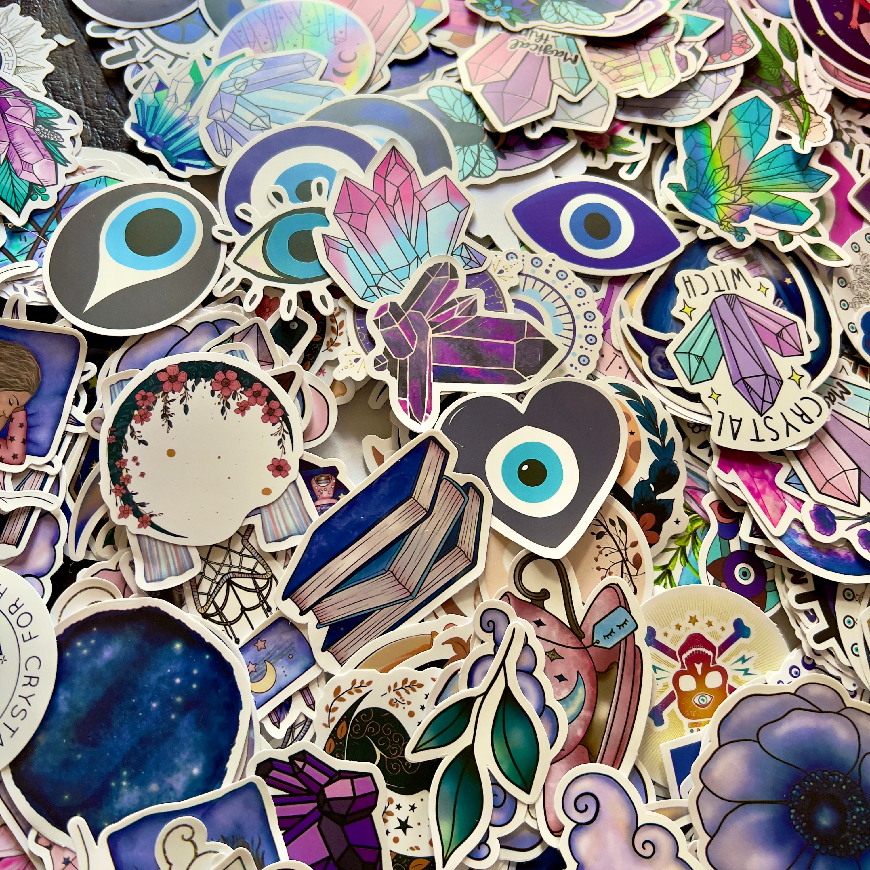 Witchy Stickers, Spiritual Confetti Stickers, Crystals, Black Cat, Boho Aesthetic, Mystery Evil Eye Moon Stars, Tarot Card Stickers