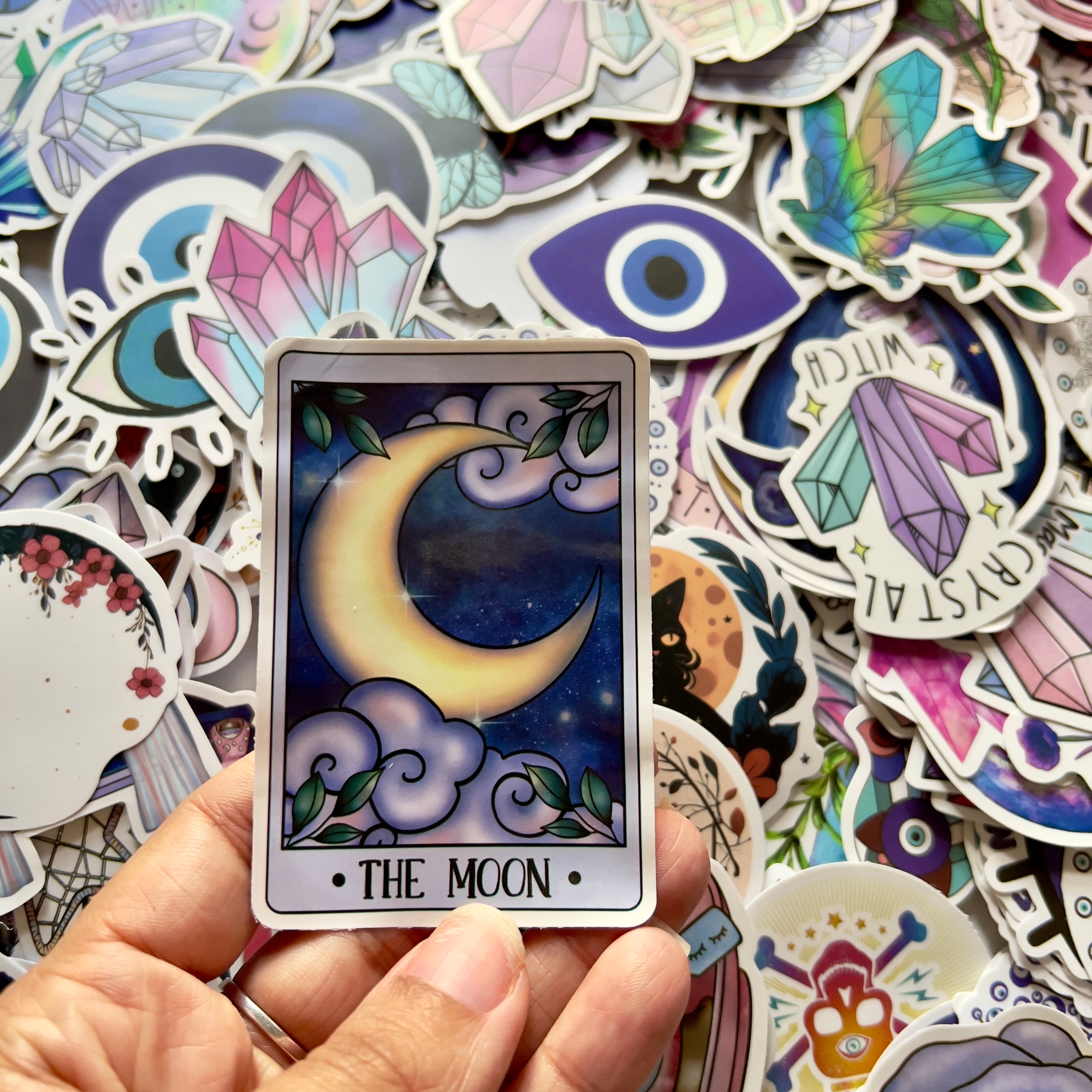 Witchy Stickers, Spiritual Confetti Stickers, Crystals, Black Cat, Boho Aesthetic, Mystery Evil Eye Moon Stars, Tarot Card Stickers