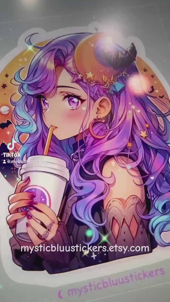 Witch Coffee Sticker Witchy Lover Colorful Halloween Sticker magic stickers witchy decor, laptop, vinyl sticker, pastel spooky