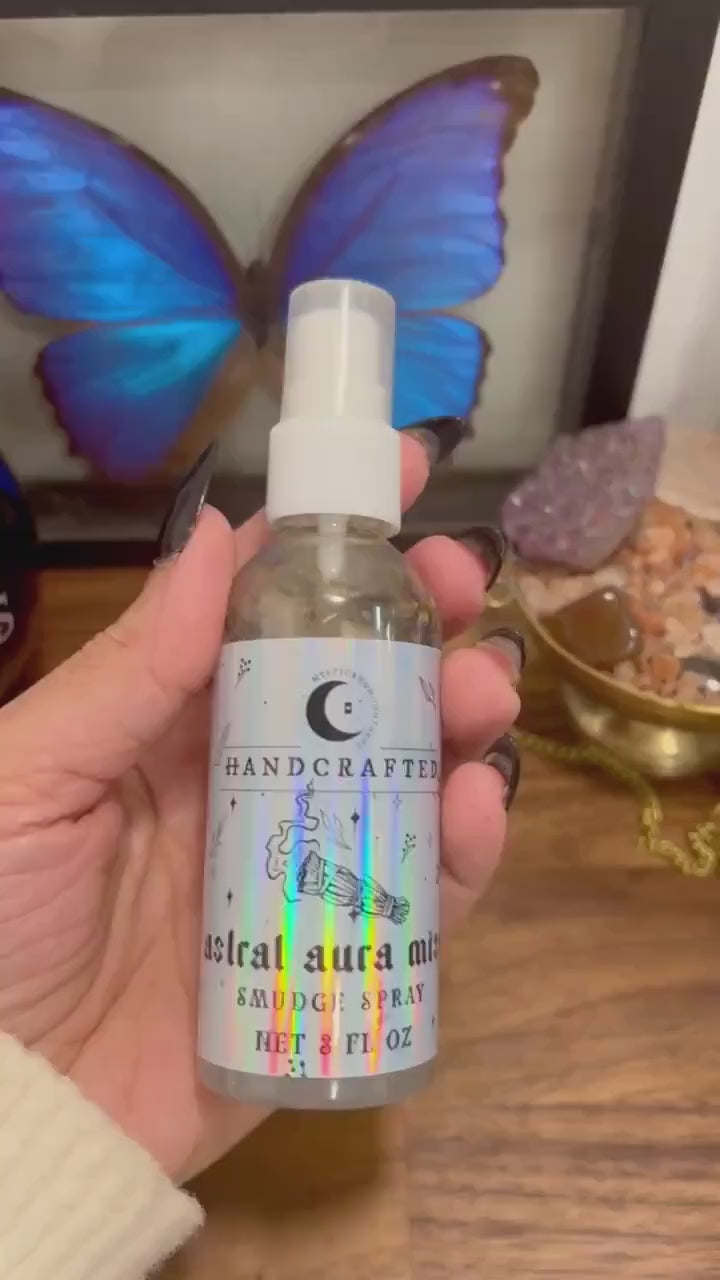 Astral Aura Cleanse: 2oz Smudge Spray - Positive Vibes, Purification, Crystal Infused, Aura Cleansing, Chakra Balancing, Meditation Mist
