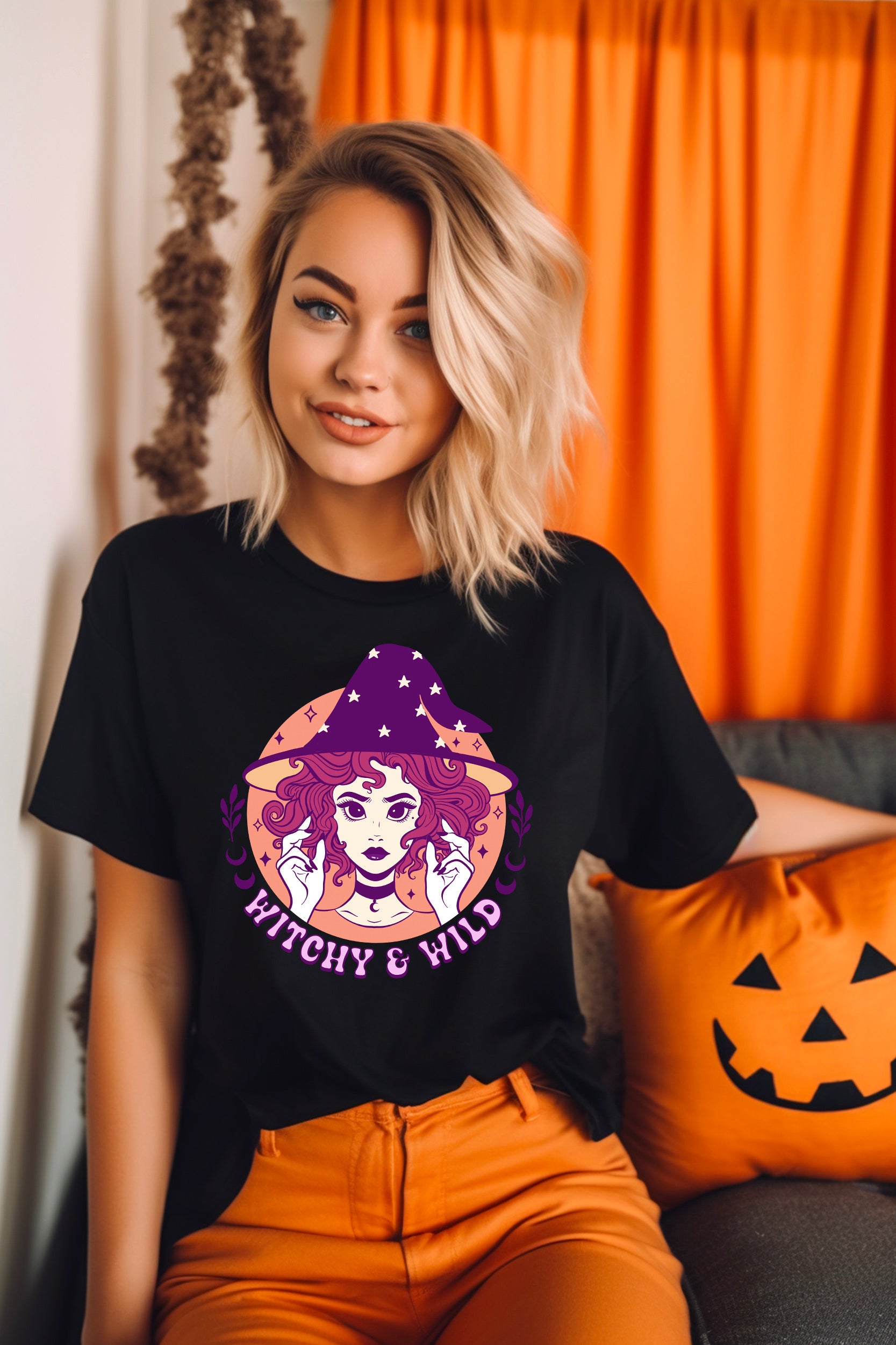 Witchy And Wild T-Shirt Black, Orange, White, Halloween Shirt, Witchy Vibes