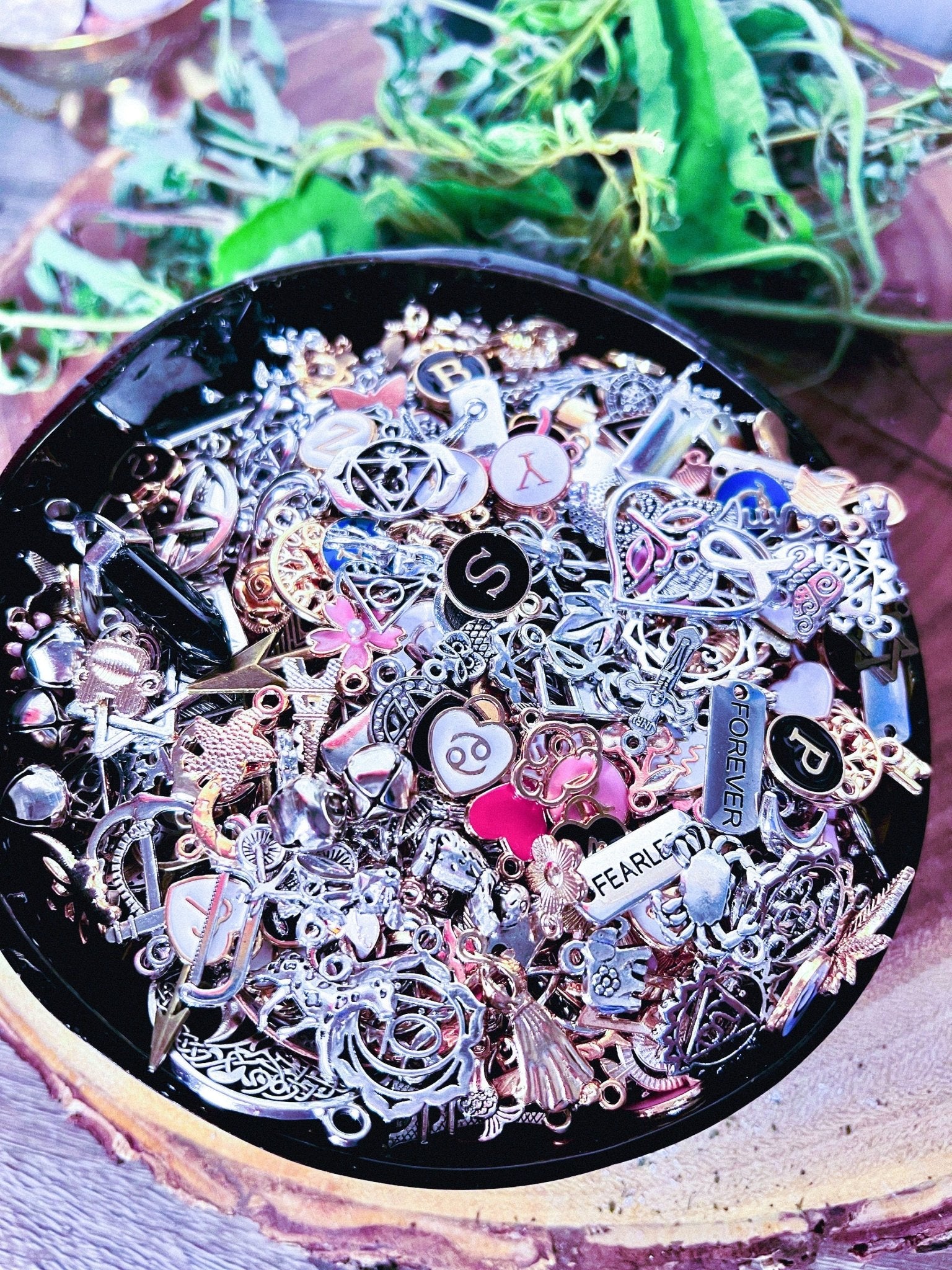 50 Divination Charms | Lucky Dip Mystery Charm Casting | Charm Confetti Scoop Witch's Brew Silver Gold Enamel | Zodiac & Letters - MysticBluuMoonTarot