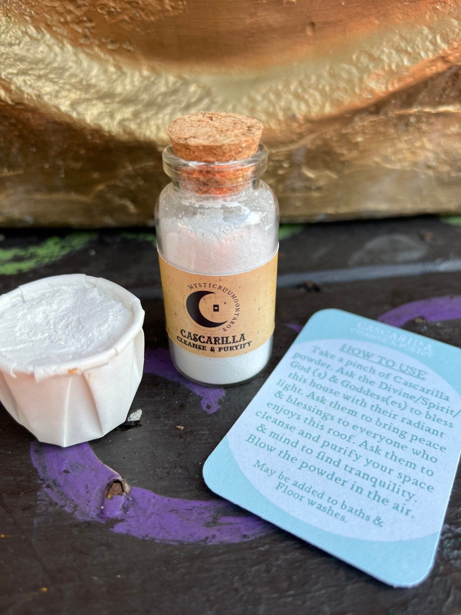 Authentic Cascarilla Powder Corked Vial |Powerful Efun Eggshell Handmade | Santeria Hoodoo | Cleansing Powder Purging Negative Energy - MysticBluuMoonTarot
