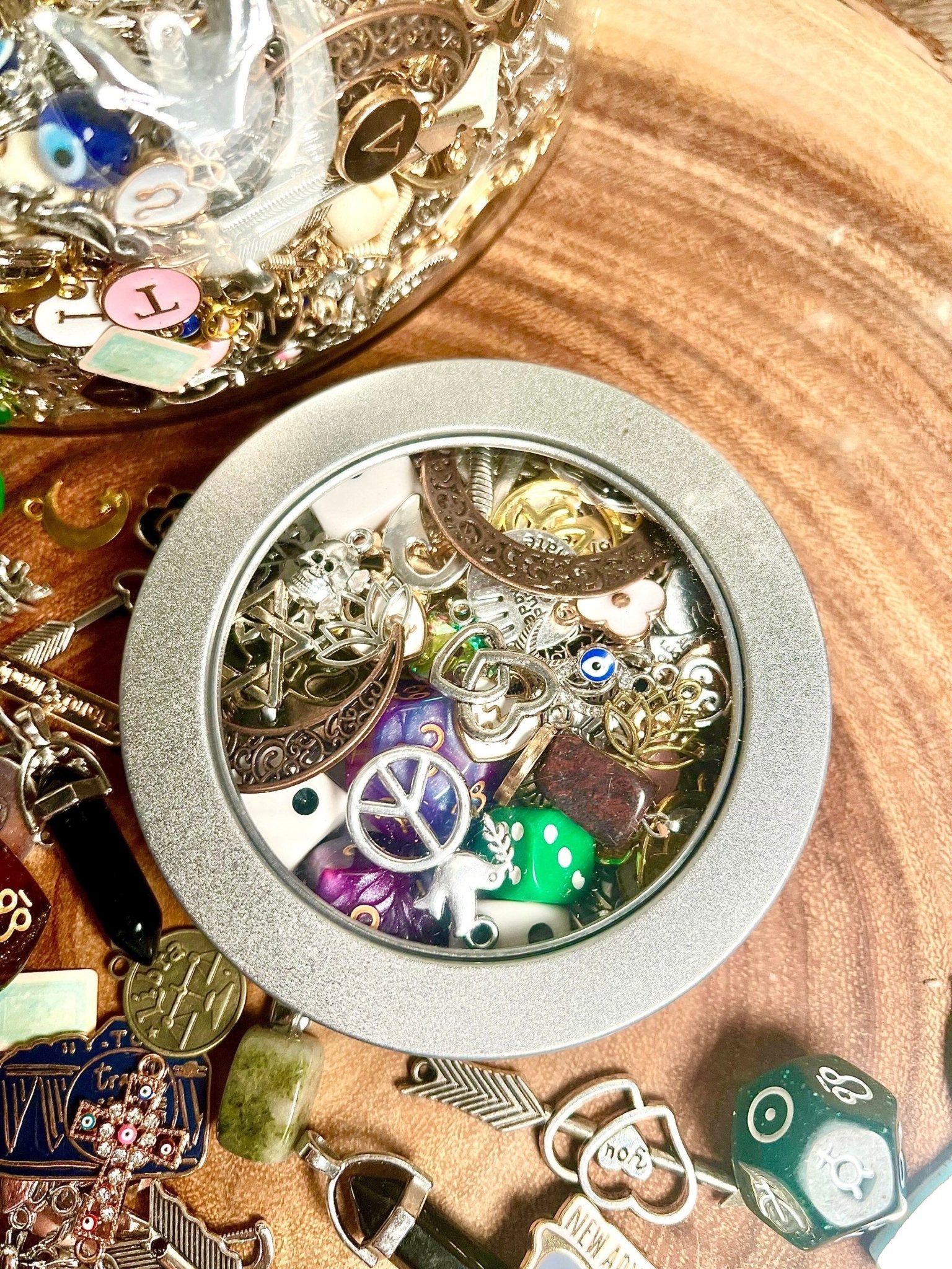 Divination Charm Confetti Scoop | Tin Window 100+ Items | Lucky Dip Mystery Divination | Witch Kit Readings Silver Gold Enamel Zodiac - MysticBluuMoonTarot