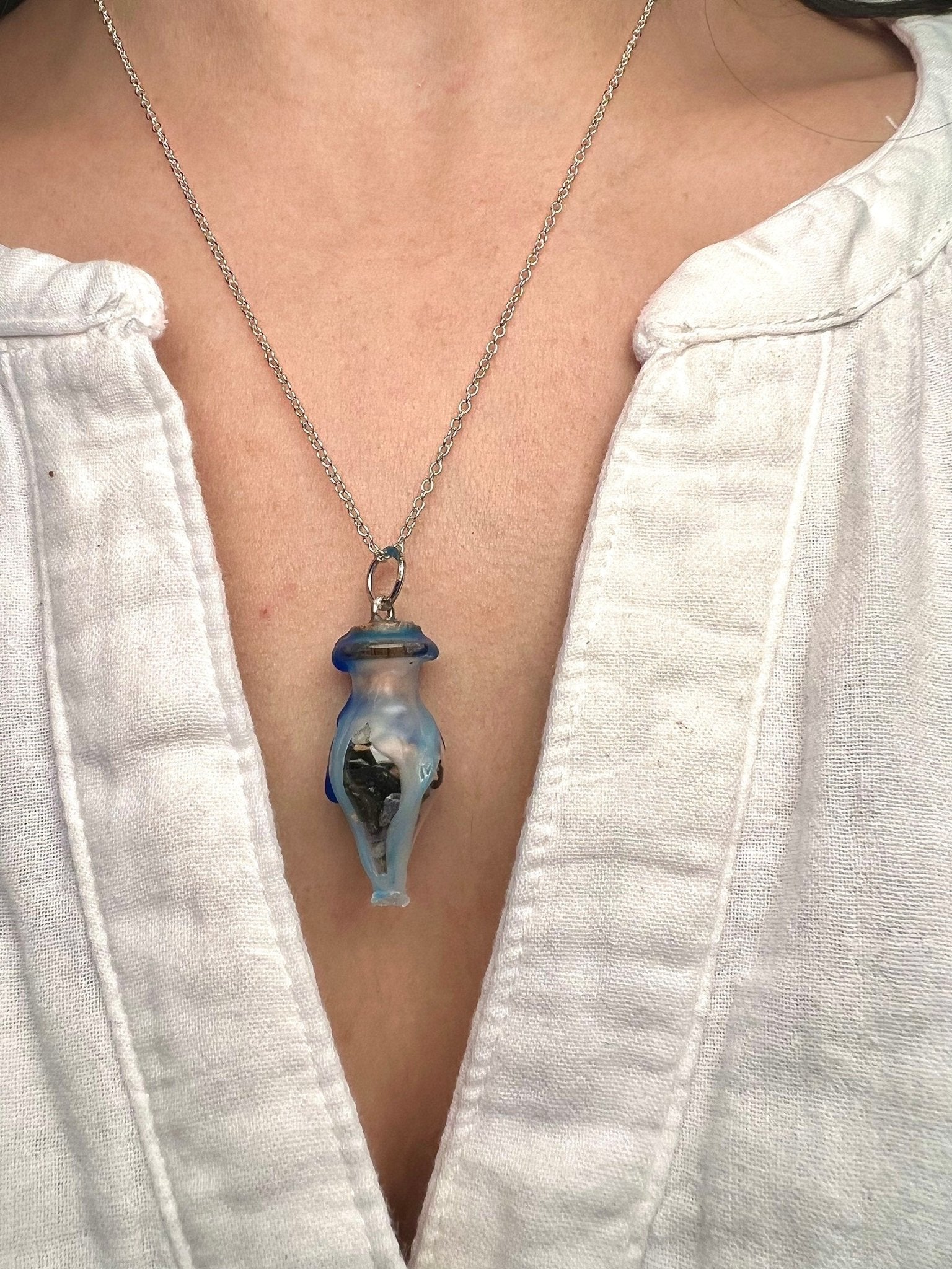 Healing Spell Jar Necklace - Hoodoo Jar Bottle Jewelry - Spiritual Healing - Emotional Wounds - Relationship Blessed Sterling Silver Chain - MysticBluuMoonTarot