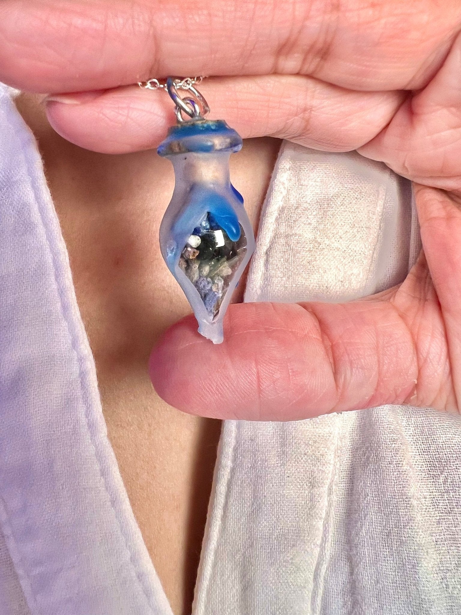 Healing Spell Jar Necklace - Hoodoo Jar Bottle Jewelry - Spiritual Healing - Emotional Wounds - Relationship Blessed Sterling Silver Chain - MysticBluuMoonTarot