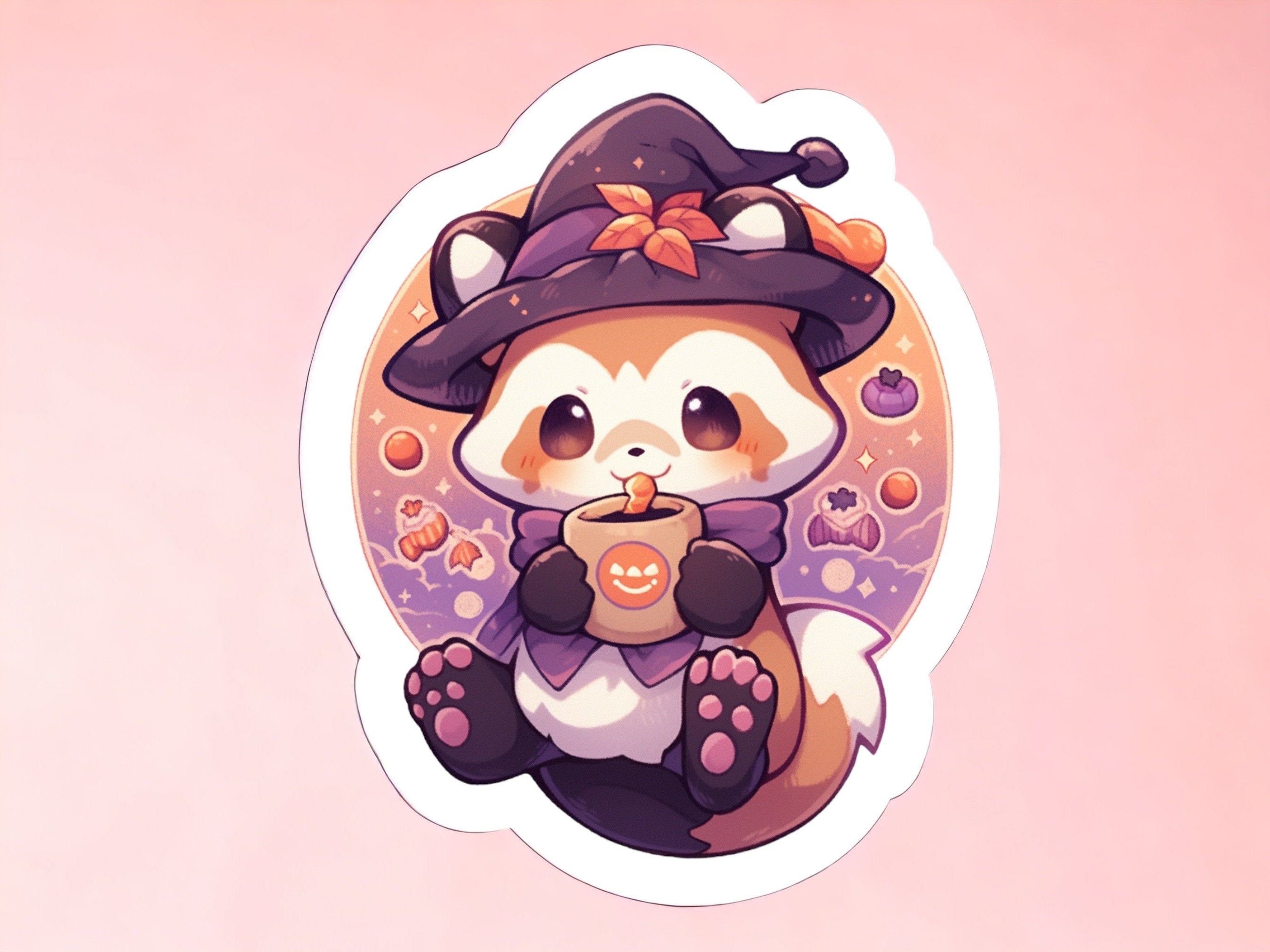 Red panda Sticker Spooky Witchy Coffee Kawaii Kindle Laptop sticker, Notebook, Journal sticker, Greeting Card