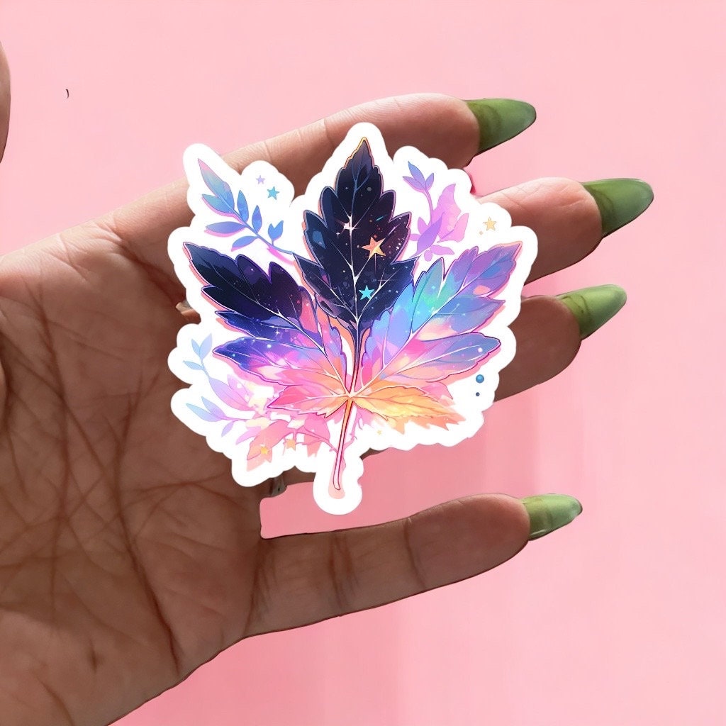 Colorful Maple Leaf Sticker || Notebook, Kindle, Tablet, Laptop stickers, witchy decor, water Bottle, Car, vinyl sticker, pastel sticker