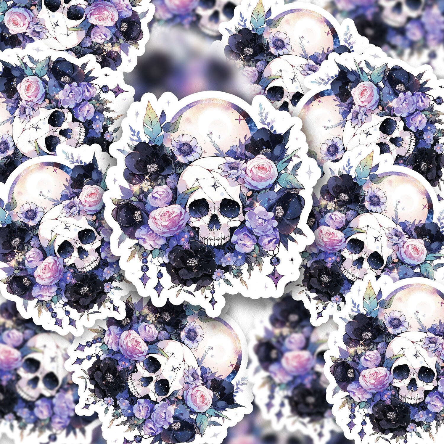 Floral Gothic Skull Sticker || Witchy Halloween Sticker, magic stickers, witchy decor, laptop, Kindle Stickers, pastel goth spooky