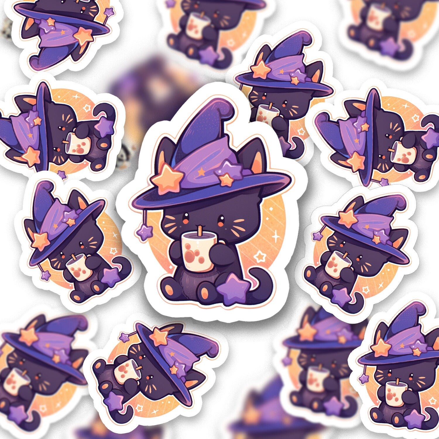 Halloween Witch Cat Holographic Sticker | Witchy Sticker Cute Girly Spiritual Sticker for Notebook, Laptop, Phone, IPad Kindle, Kawaii