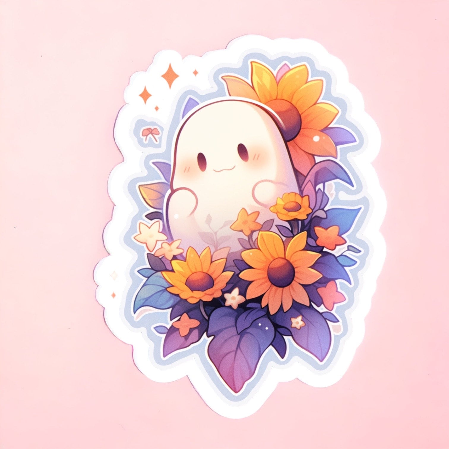 ghost kawaii sunflower sticker, Halloween aesthetic , Vinyl, kindle stickers Laptop sticker Notebook, bookish, hydroflask sticker