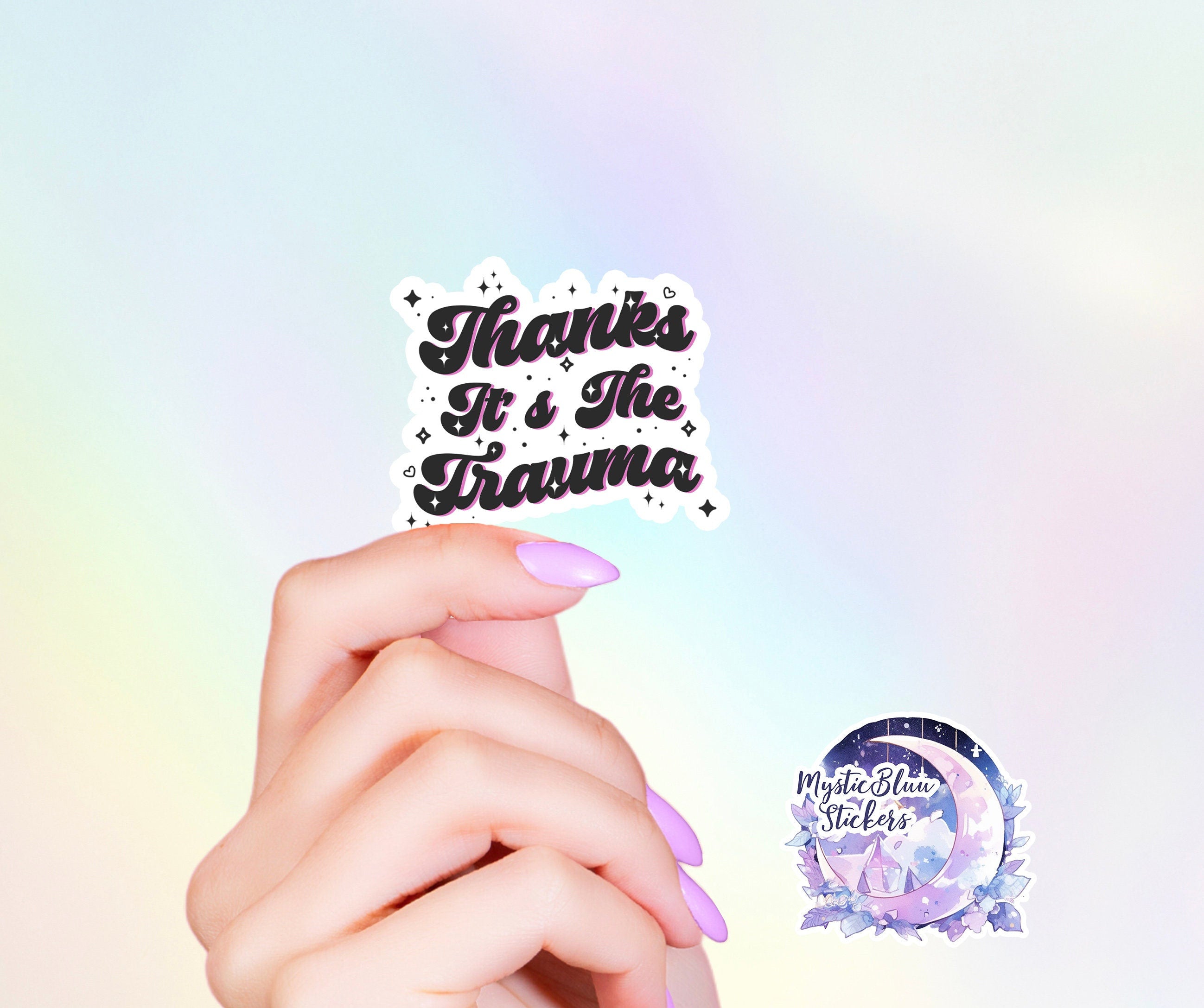 Thanks It’s The Trauma Sticker - A Retro Mental Health Stickers, Bookish, Kindle Stickers, Book Stickers, iPad, Laptop, Water Bottle