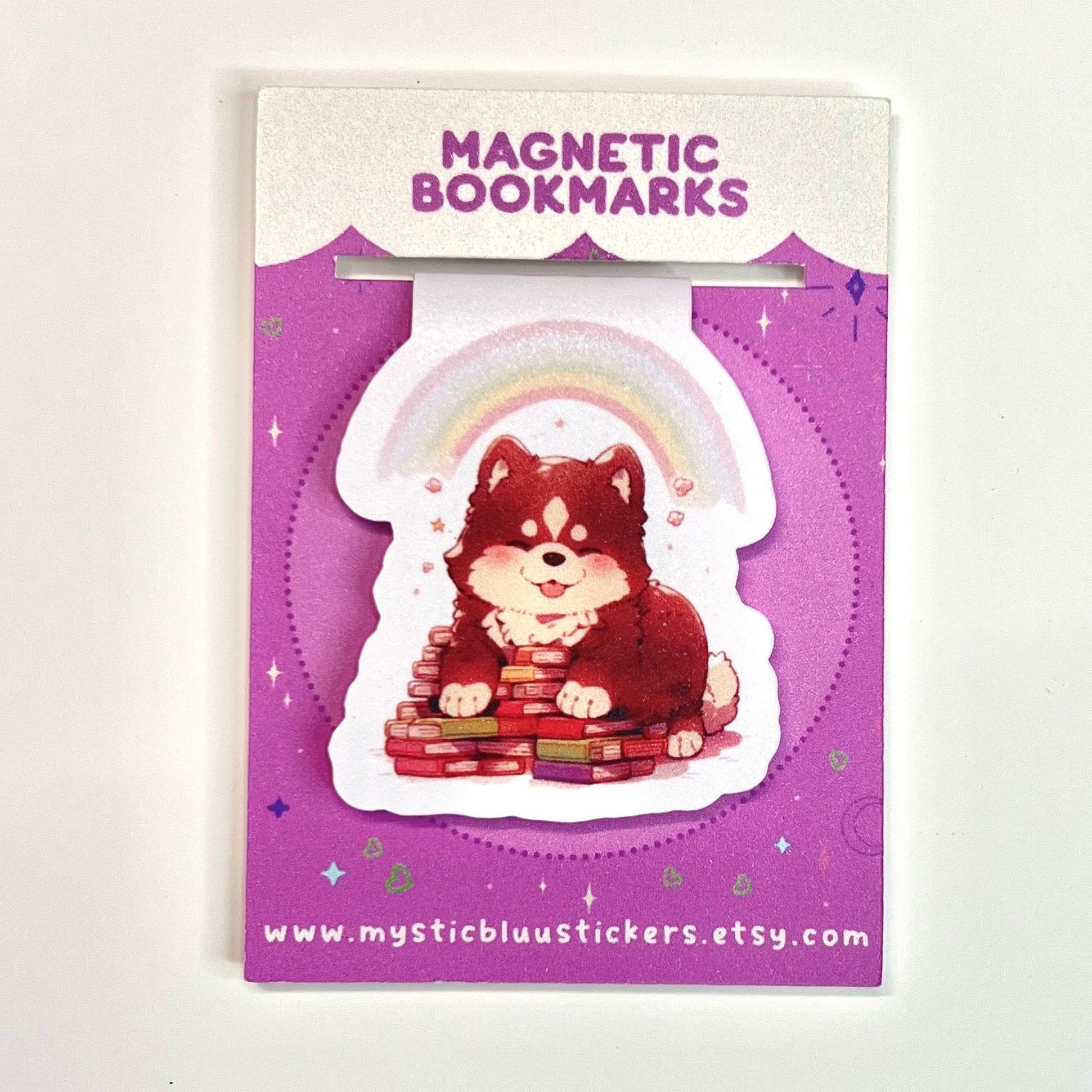 Dog Sitting on Books Magnetic Bookmark, for women, Bookish, Holographic, birthday gift for her, book lover, book accessories, booktok