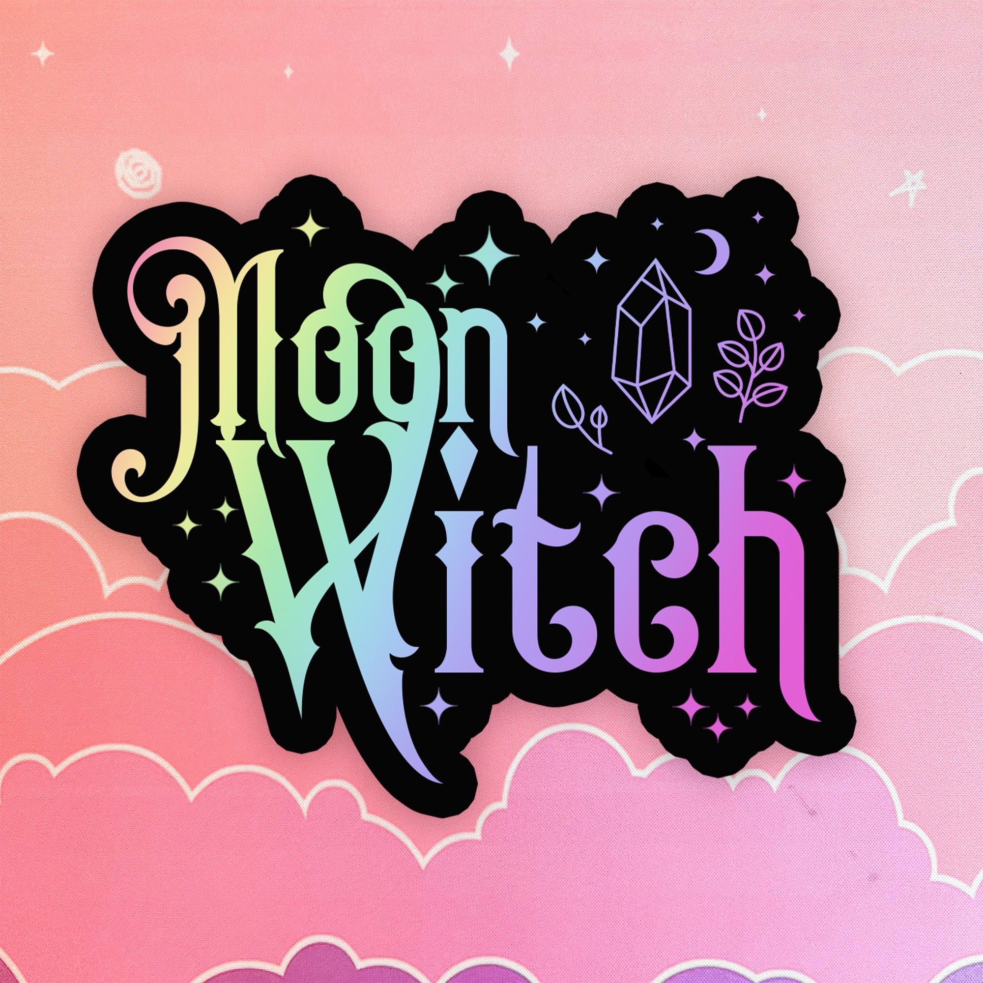 Moon Witchy Sticker Halloween Aesthetic Laptop Sticker Purple and Rainbow Spooky Girly Stickers Cute Goth Kindle Stickers Hydroflask, Kawaii