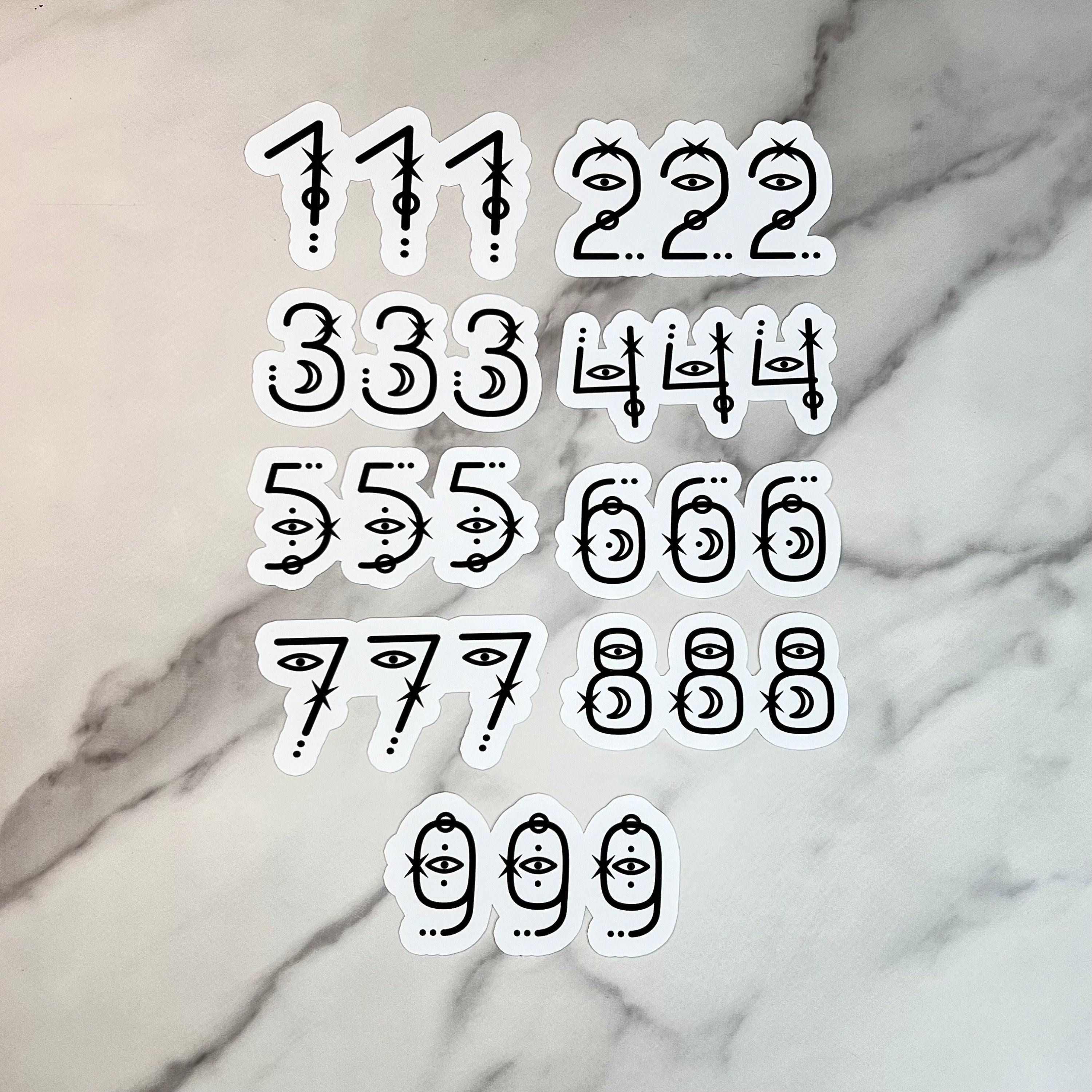 Angel Numbers Stickers 777 555 333 666 Witchy Tarot Sign Meaning, kindle stickers, hydroflask laptop, die cut one piece sticker