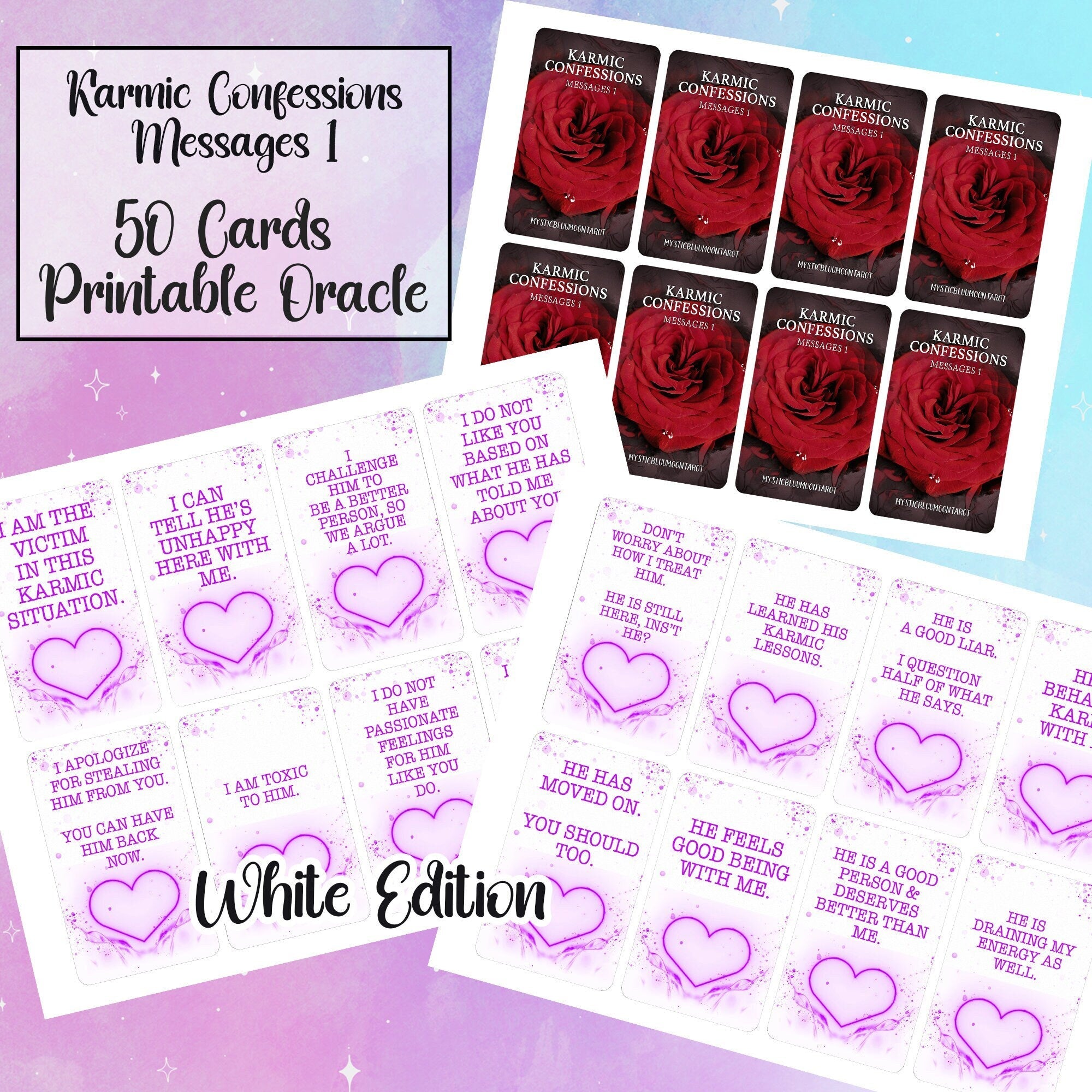 Karmic Confessions 1 Printable Oracle Deck | Digital | INSTANT DOWNLOAD - MysticBluuMoonTarot