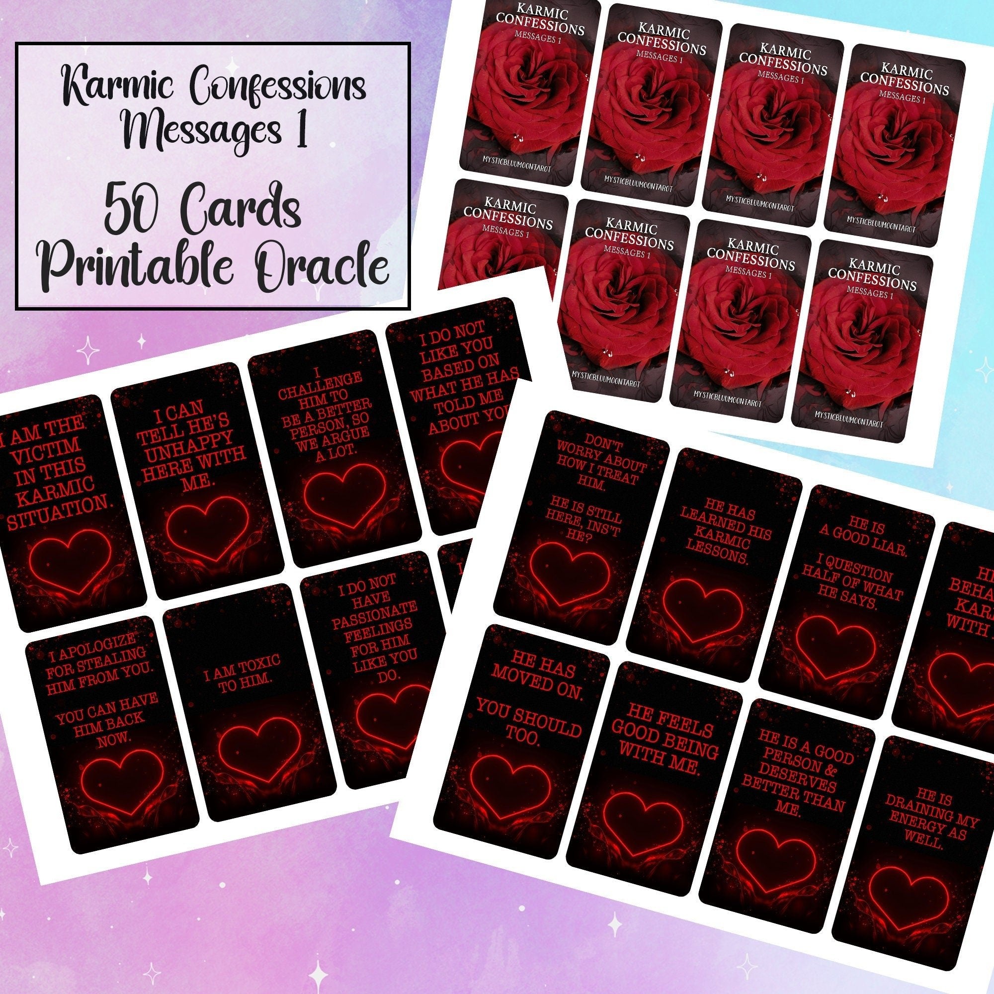 Karmic Confessions 1 Printable Oracle Deck | Digital | INSTANT DOWNLOAD - MysticBluuMoonTarot