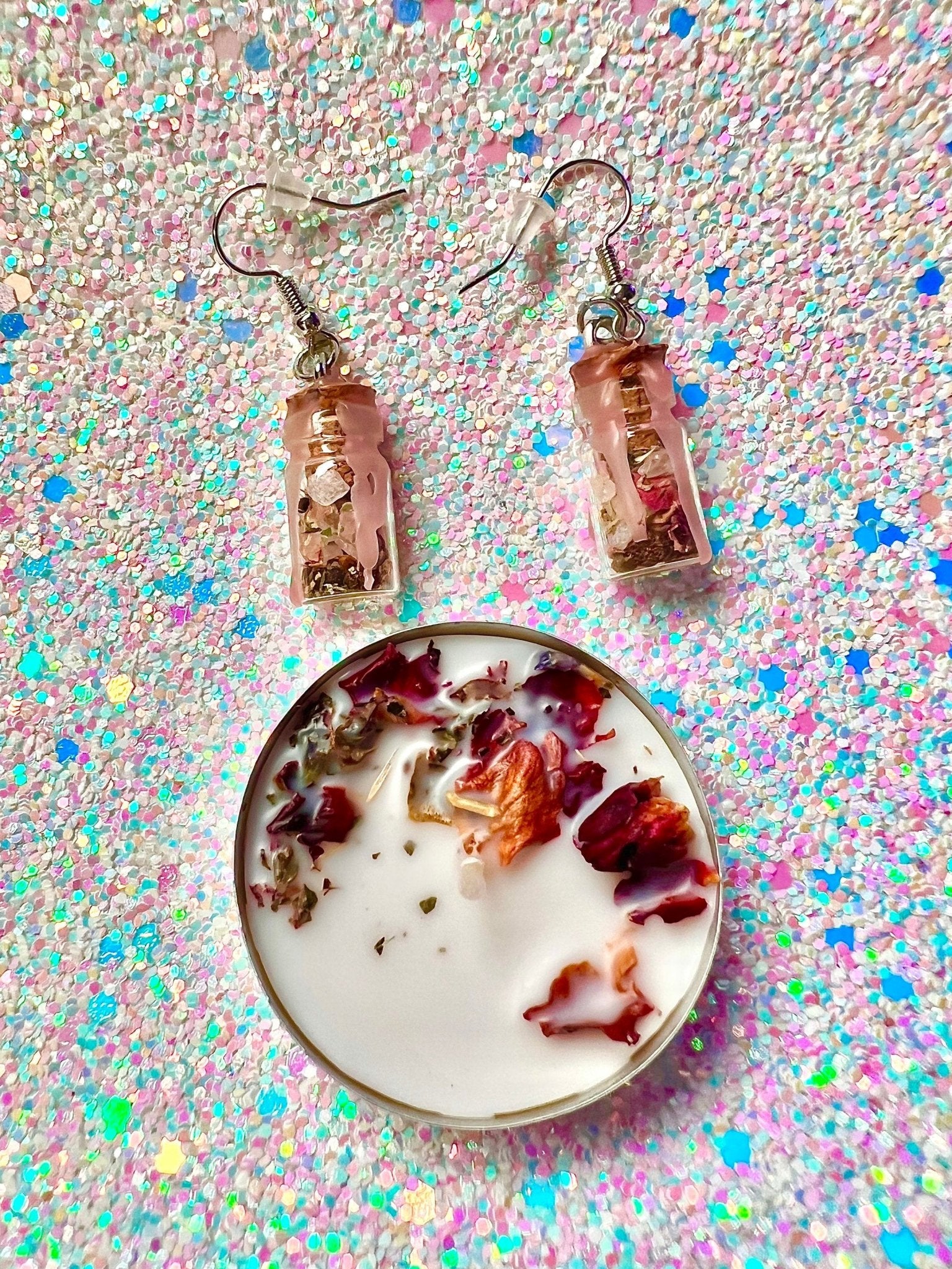 LOVE Spell Jar Earrings - Intention Spell Remove Obstacles In Love - Reconciliation - Positive Love Energy Hoodoo Jewelry Nickel Free - MysticBluuMoonTarot