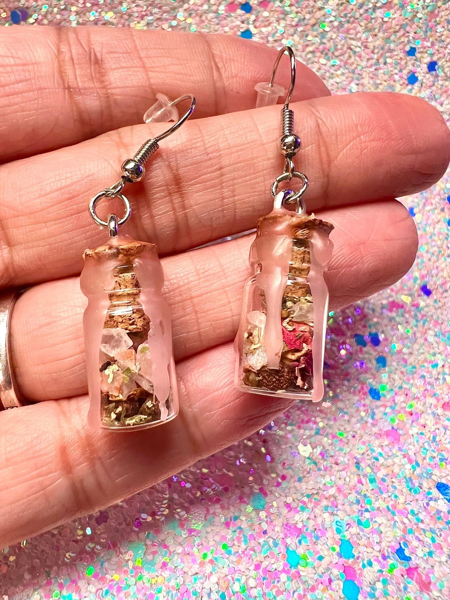 LOVE Spell Jar Earrings - Intention Spell Remove Obstacles In Love - Reconciliation - Positive Love Energy Hoodoo Jewelry Nickel Free - MysticBluuMoonTarot