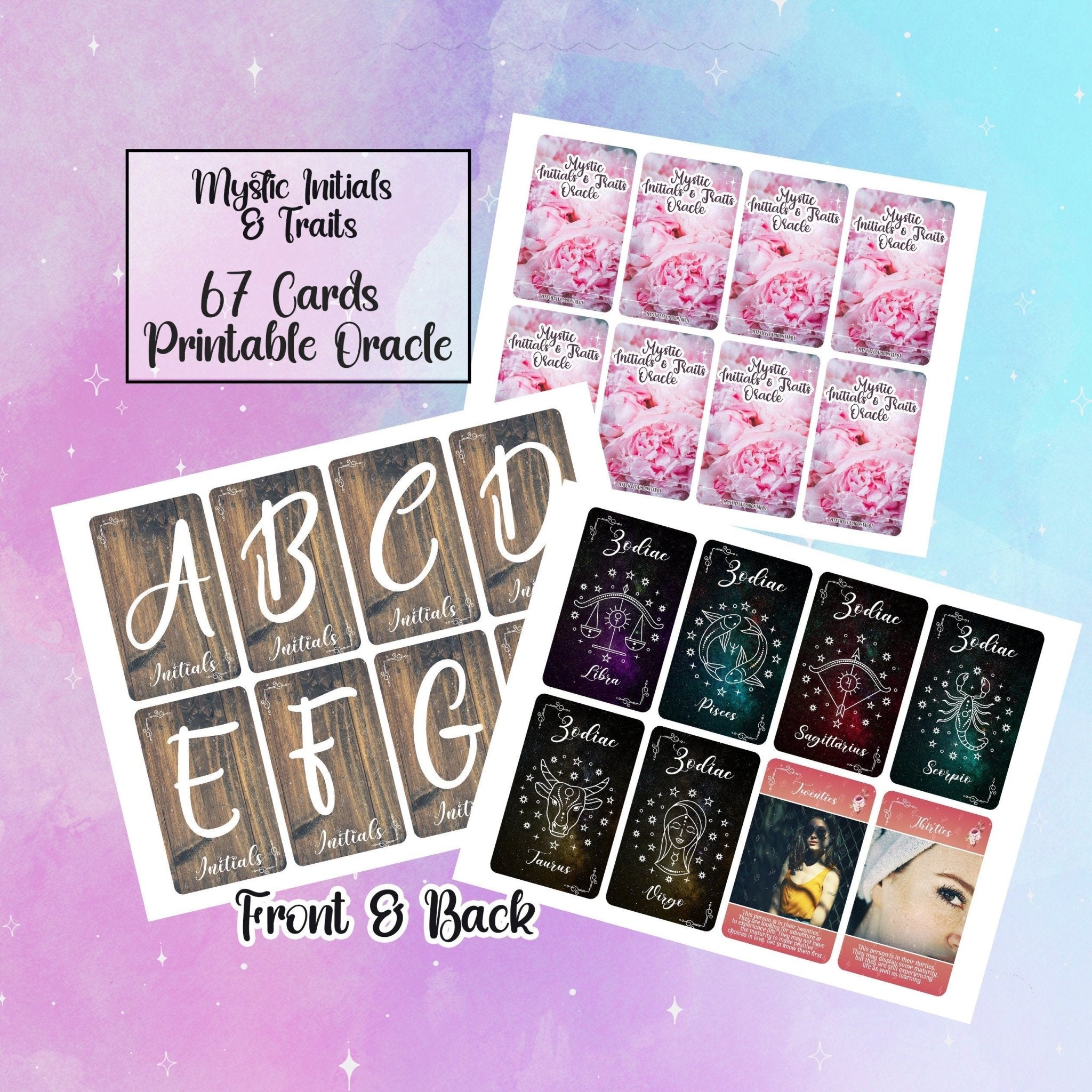 Mystic Initials And Traits Printable Oracle Deck - Digital File 67 Cards - Twin Flame Love Oracle - Tarot - INSTANT DOWNLOAD - MysticBluuMoonTarot