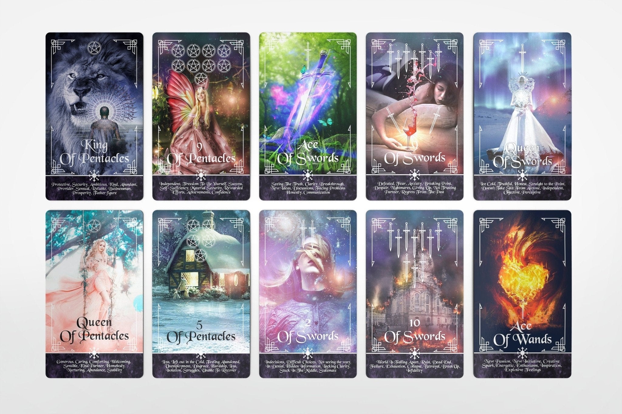 Mystical Realms Tarot Deck Beginner 78 Cards Keywords - MysticBluuMoonTarot