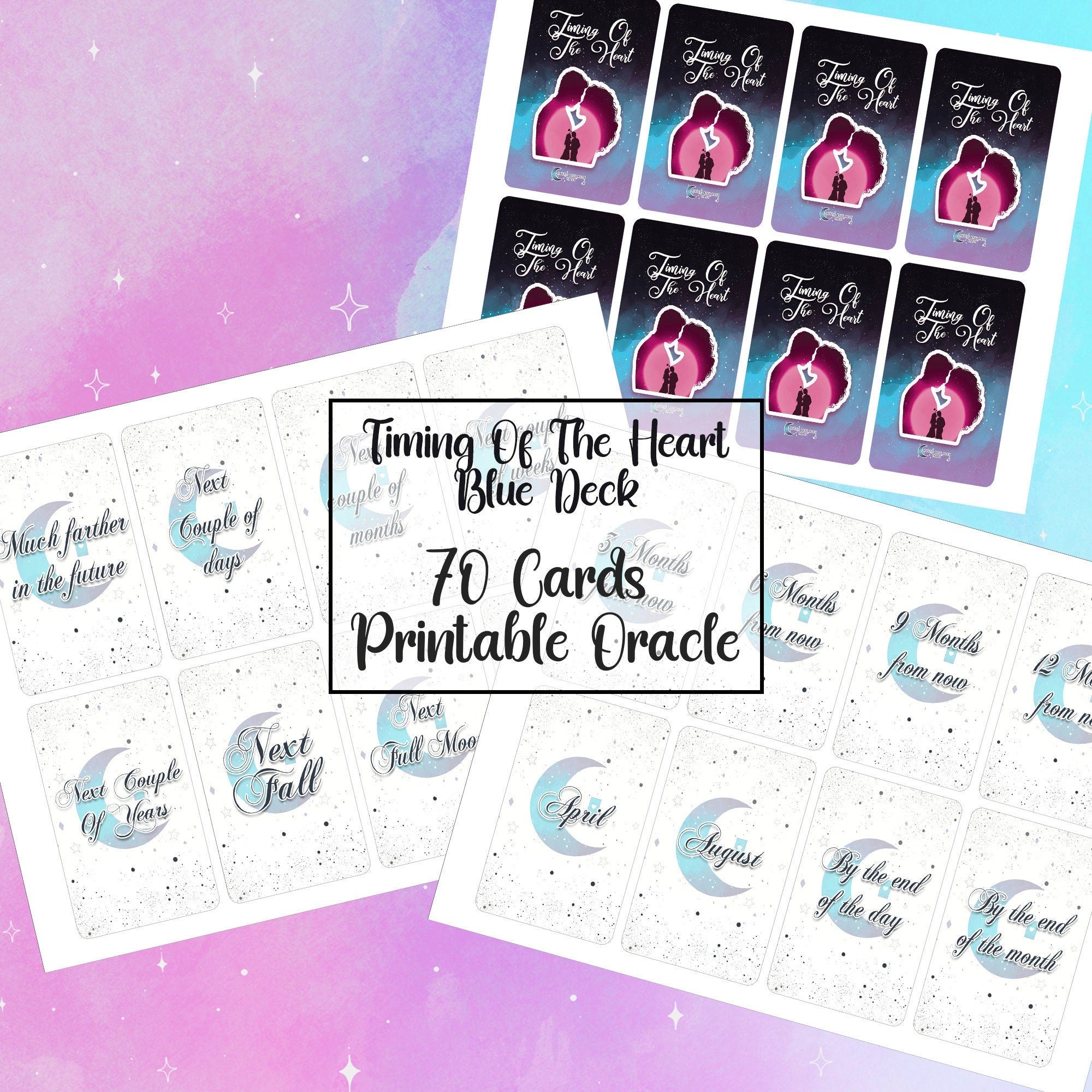 Printable Oracle Cards Blue Timing Of The Heart Divine Timing - Digital File 70 Cards - Twin Flame Love Oracle - Tarot - INSTANT DOWNLOAD - MysticBluuMoonTarot