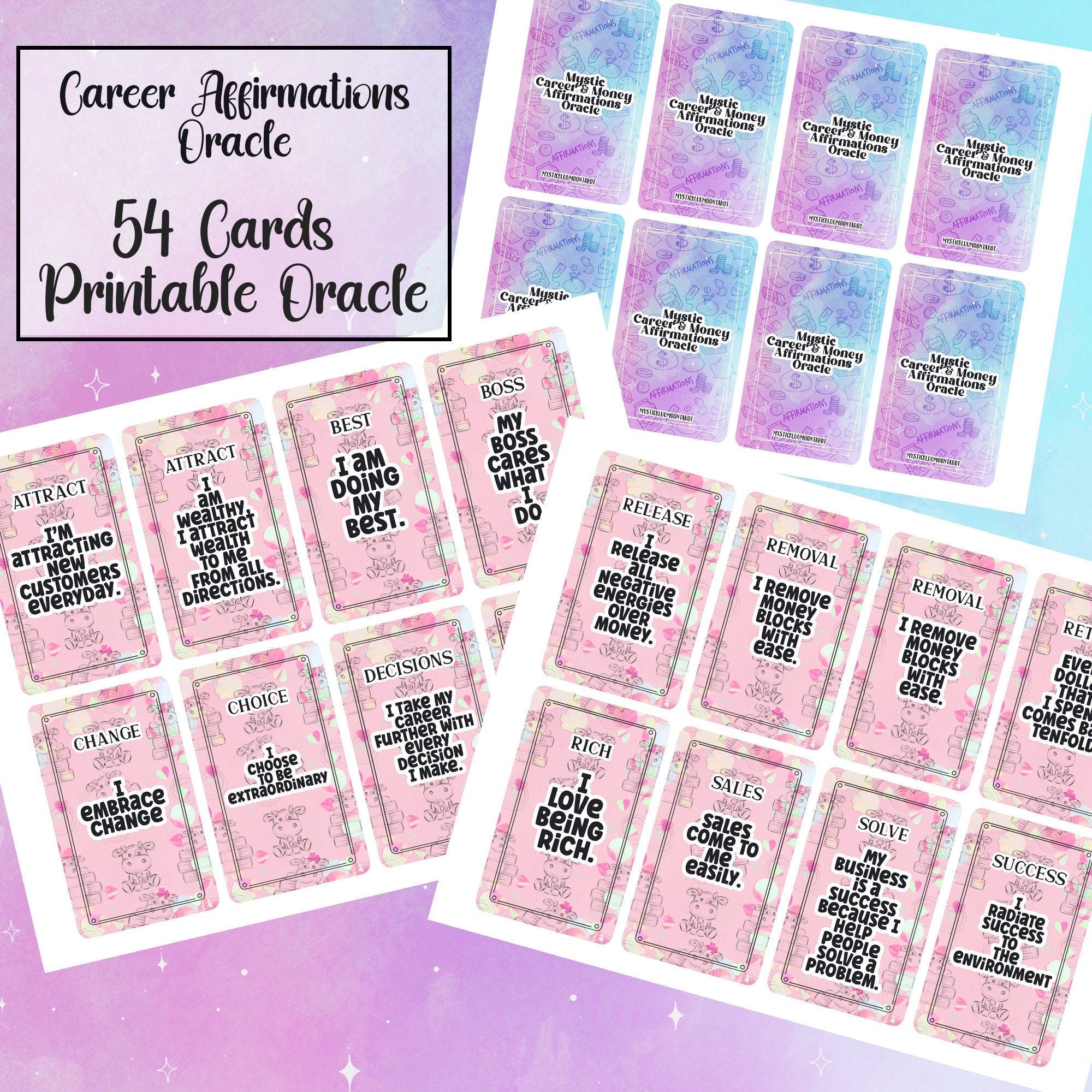 Printable Oracle Deck Career Affirmations - Digital File 54 Oracle Cards - Twin Flame Love Oracle - Tarot - INSTANT DOWNLOAD - MysticBluuMoonTarot