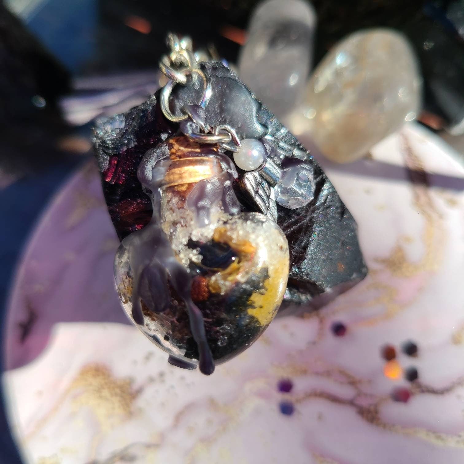 Spell Jar Necklace Protection | Charm Keychain | Negative Energy Evil Eye Ward Off Evil Hoodoo Jewelry - MysticBluuMoonTarot