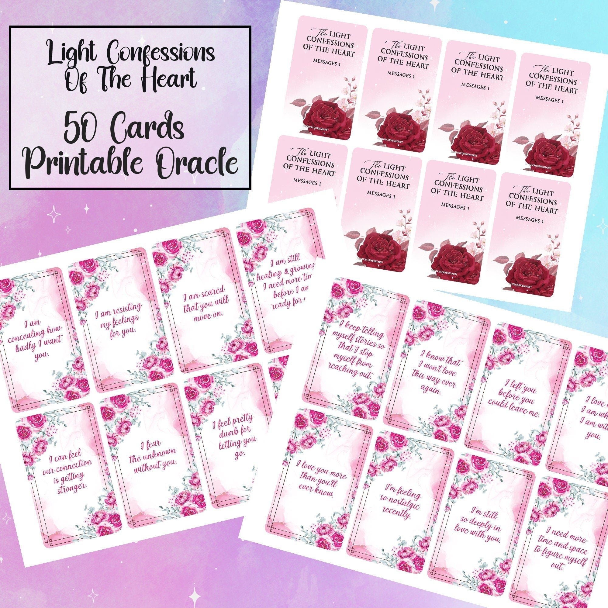 Twin Flame Messages Printable Oracle Deck Light Confessions Of The Heart Digital File 50 Cards Love Oracle INSTANT DOWNLOAD - MysticBluuMoonTarot