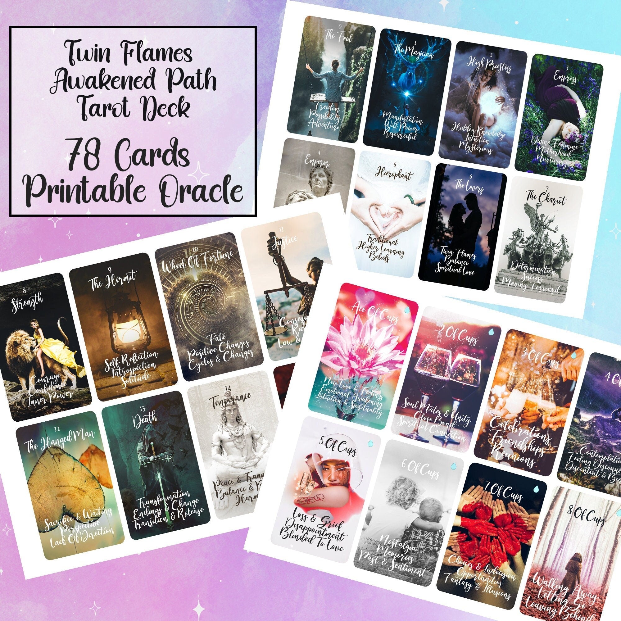 Twin Flame Printable Tarot Cards - Digital 78 Tarot Deck - Keywords Or twin-flame-printable-tarot-cards-digital-78-tarot-deck-keywords-or