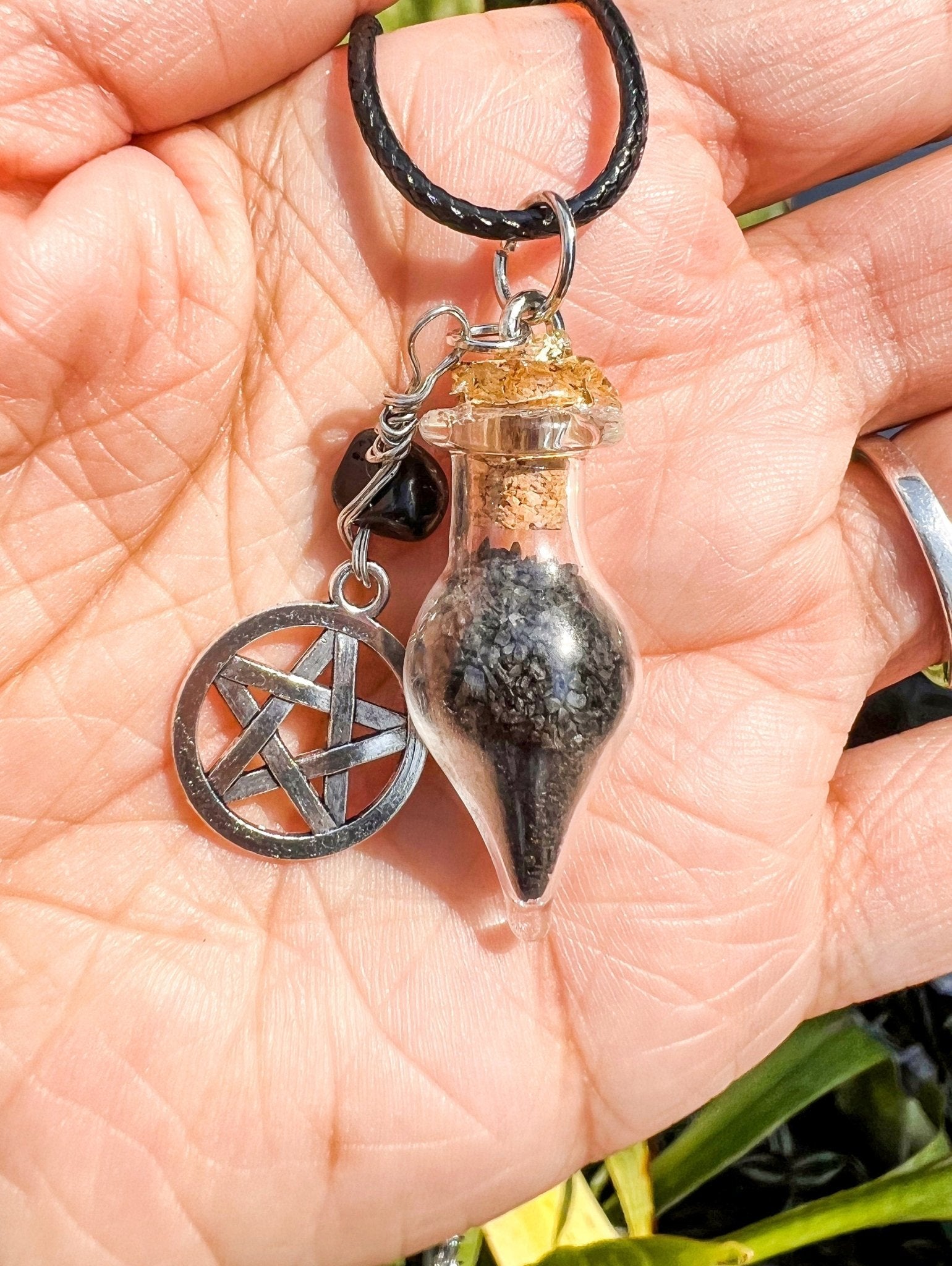 Witch Black Salt Jar Spell Necklace Protection Earrings - Wire Wrapped Black Obsidian Crystal Chip Wicca Witch Jewelry Hoodoo - MysticBluuMoonTarot