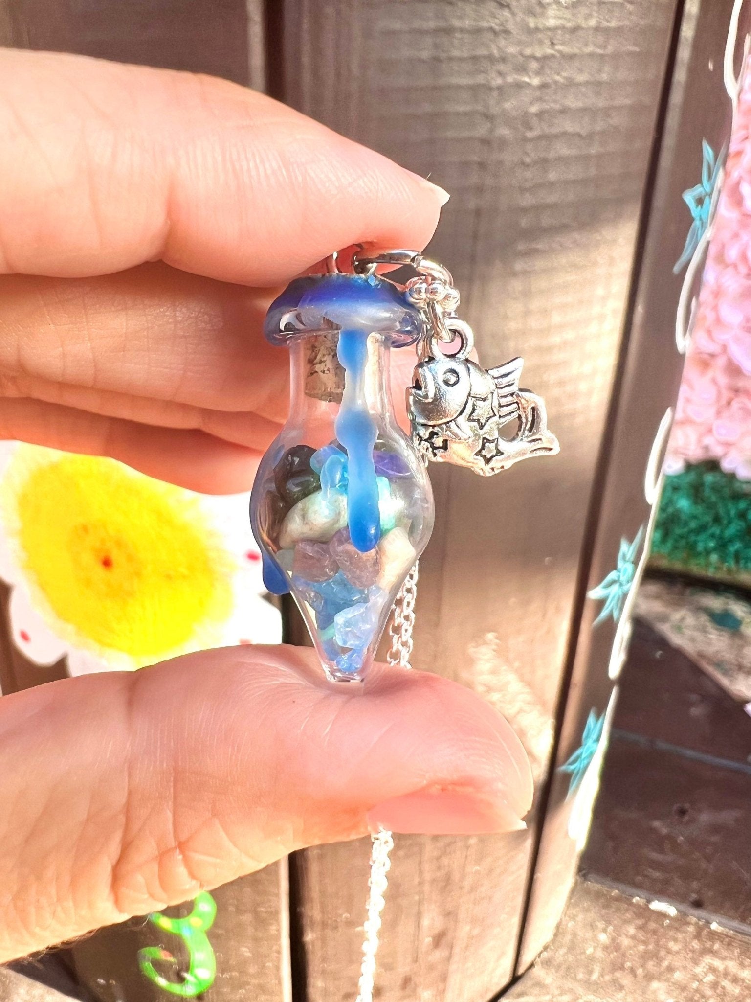 Zodiac Crystals Necklace Spell Jar Bottle - 12 Astrology Horoscope Signs Jewelry Charms Sterling Silver Chain - MysticBluuMoonTarot