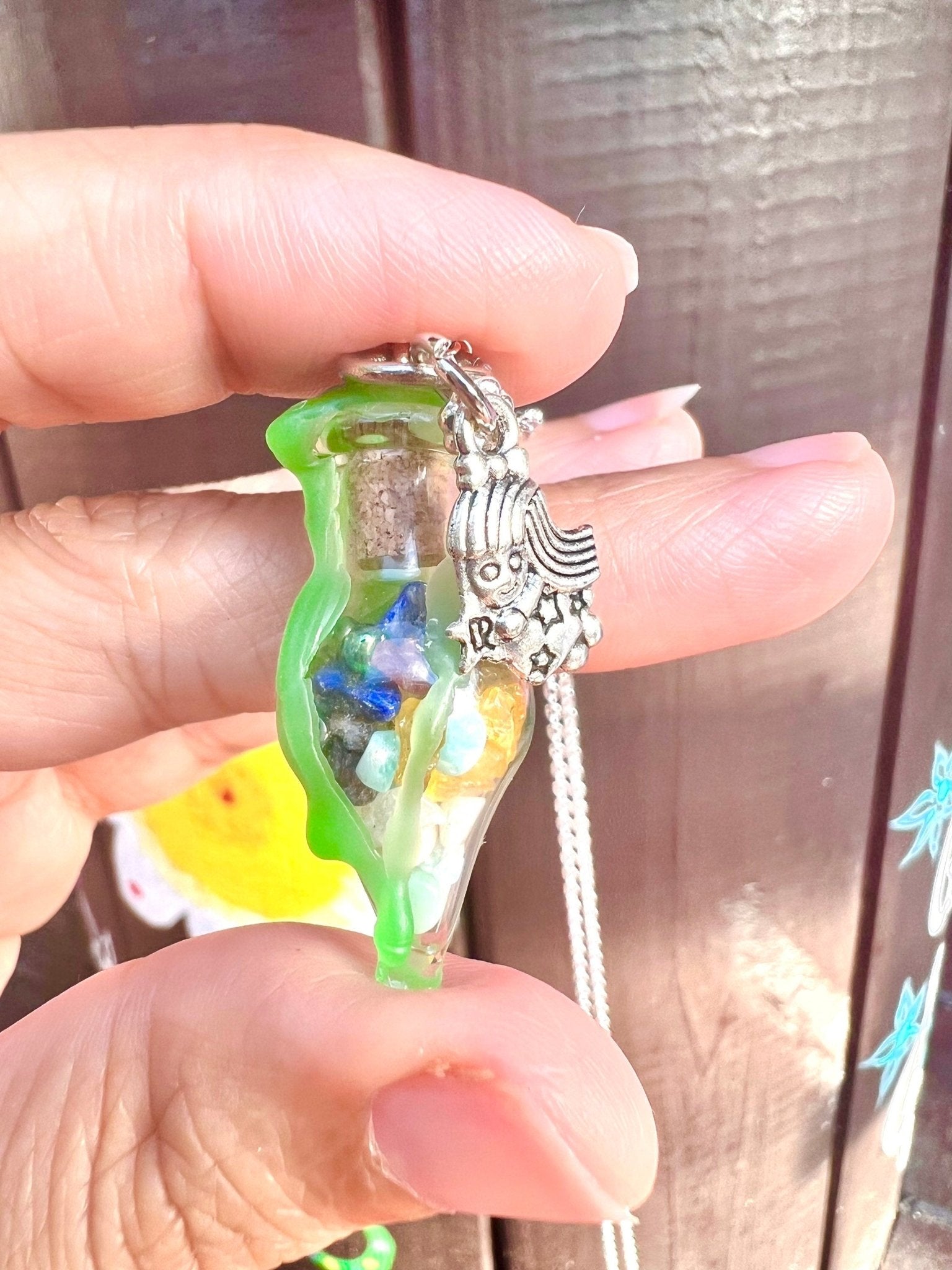 Zodiac Crystals Necklace Spell Jar Bottle - 12 Astrology Horoscope Signs Jewelry Charms Sterling Silver Chain - MysticBluuMoonTarot