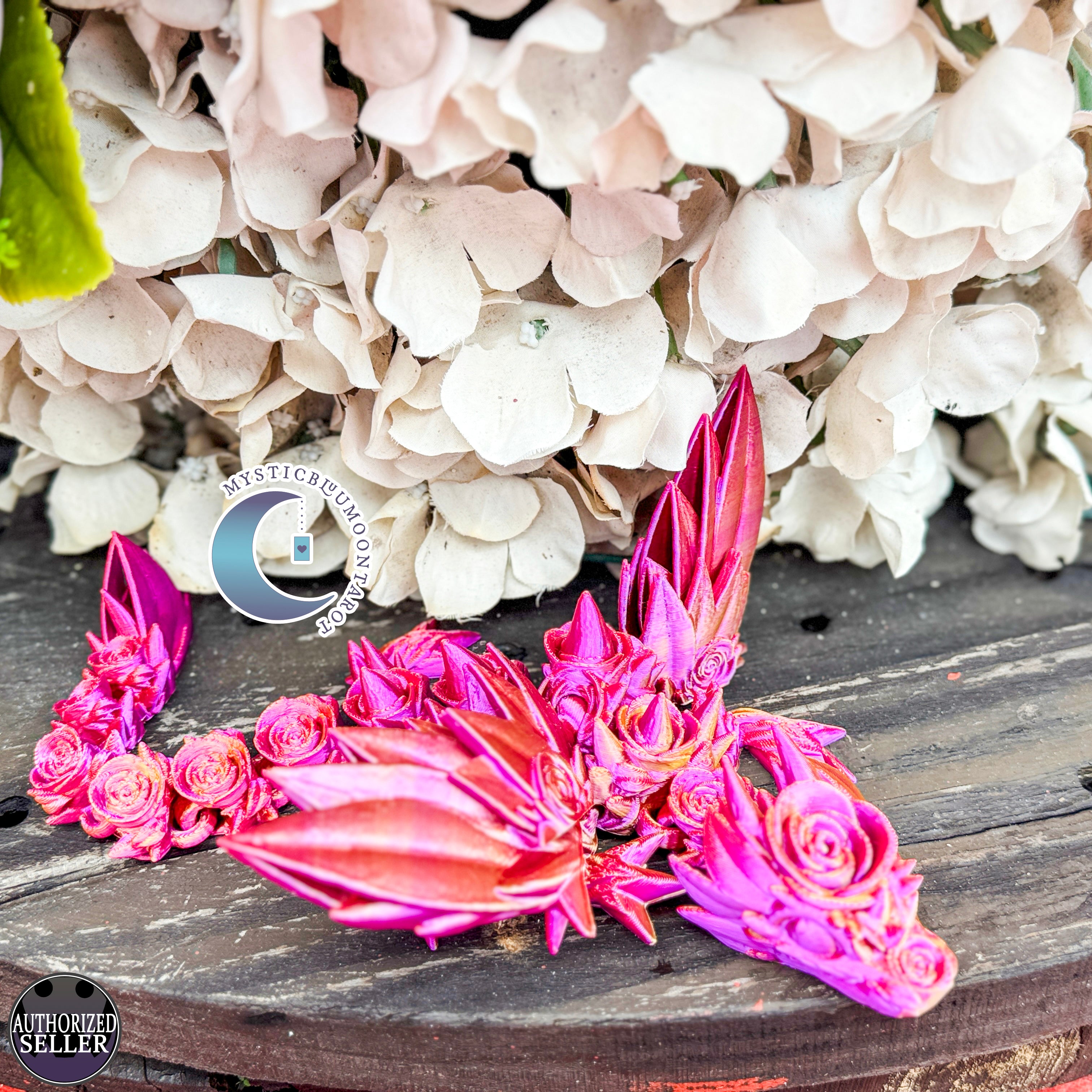 3D Rose Wing Dragon, Pink Gold Silk Color, desk toy, fidget toy, gift for rose lover