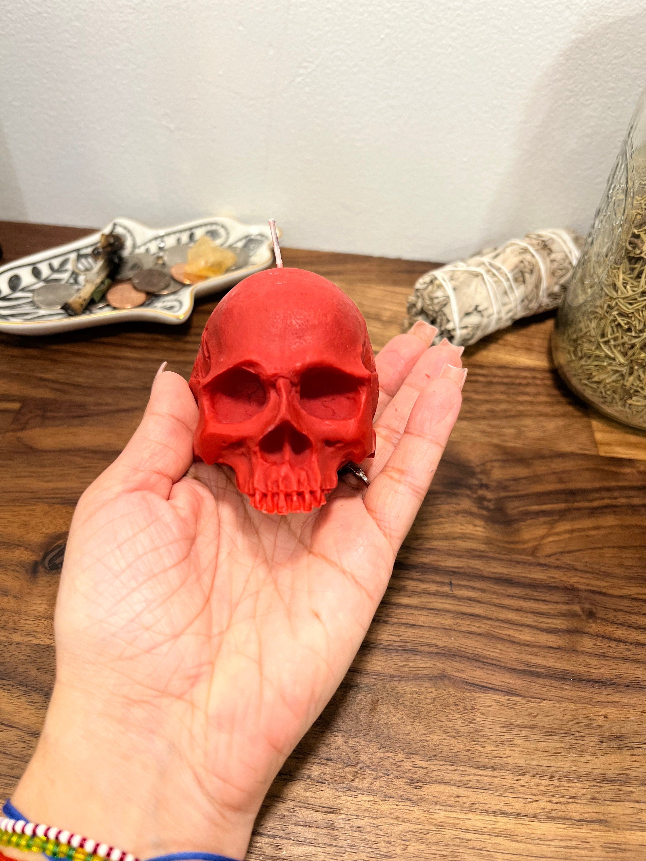 Red Skull Ritual Candle, Spell Intention Candle Witchcraft Figure Shape Black Magic Spell Head Work Pegan Wicca Hoodoo Voodoo Santeria