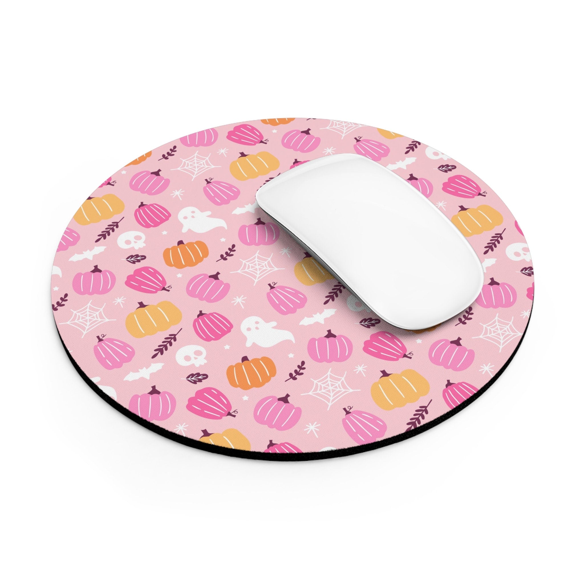 Mouse Pad Round Halloween Ghost Bats Pumpkins - Cute Cartoon Office Desk Accessories - Aesthetic Office Decor - 7x7in Gift for Friend
