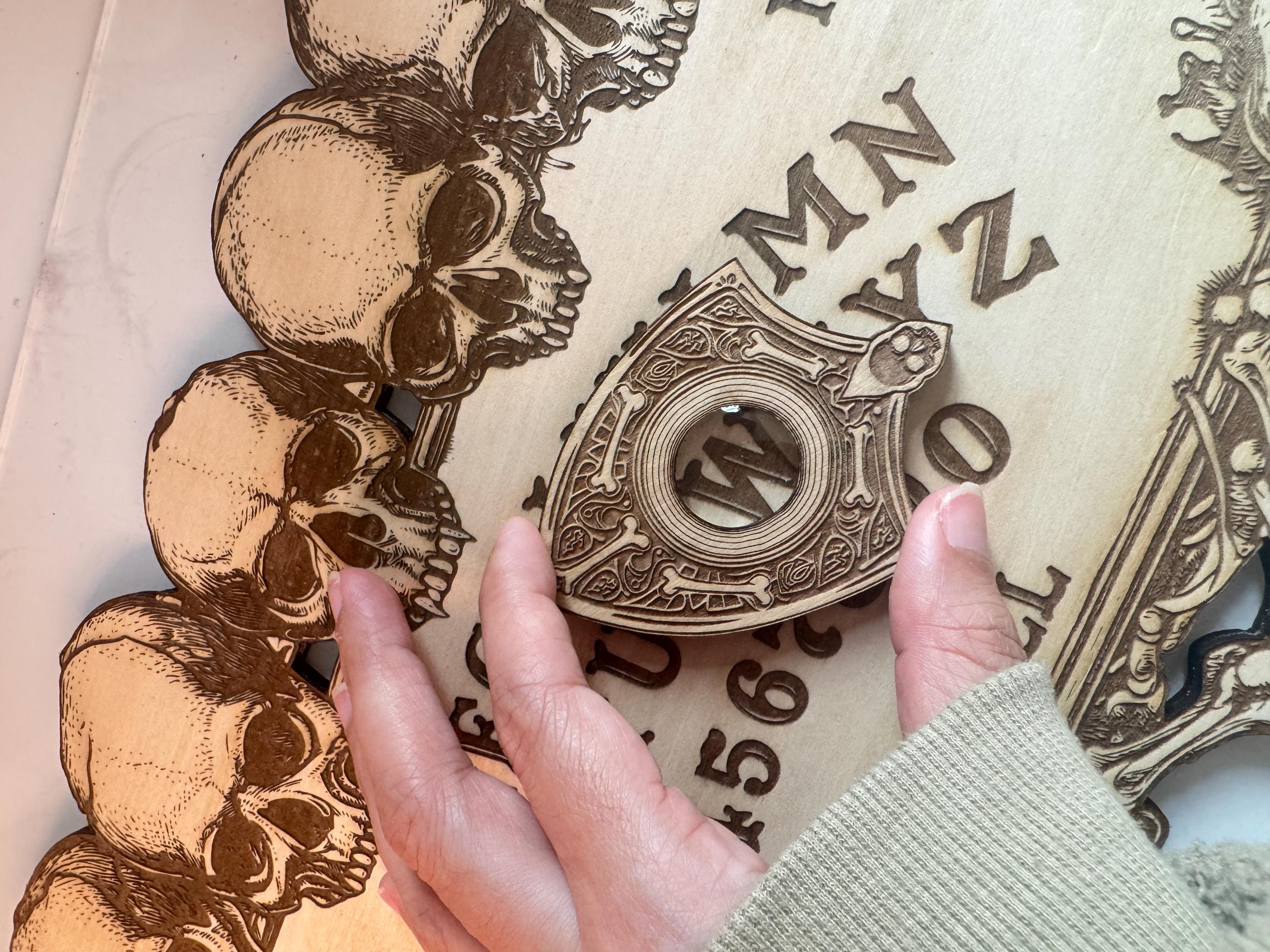 Skull Spirit Board with Planchette: Laser-Engraved Basswood Divination Tool