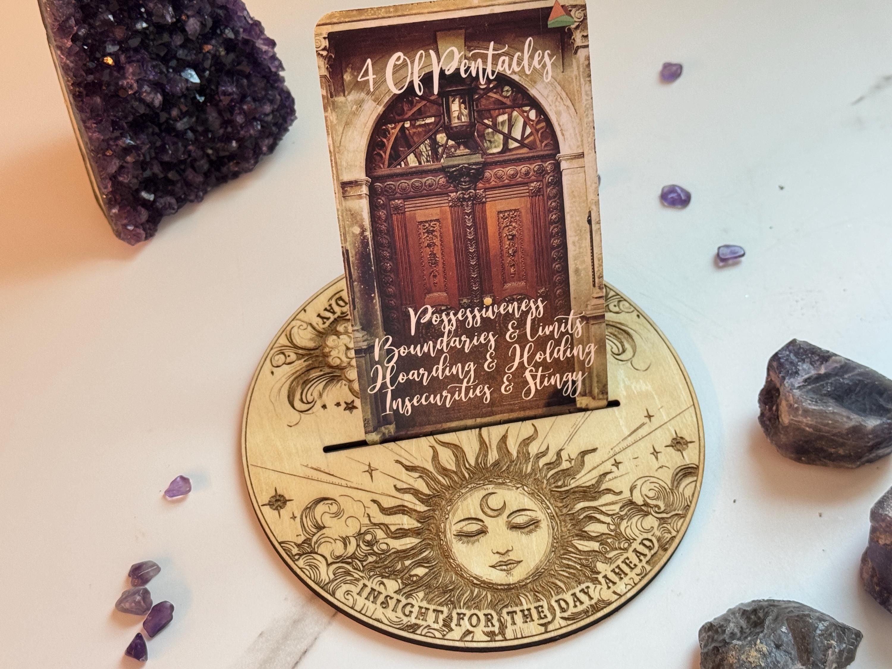 Tarot Card Display Stand | Card of the Day, Gift, Divination Decorative, 1 Oracle Card Didplay, Wood Engraved Altar Decoration