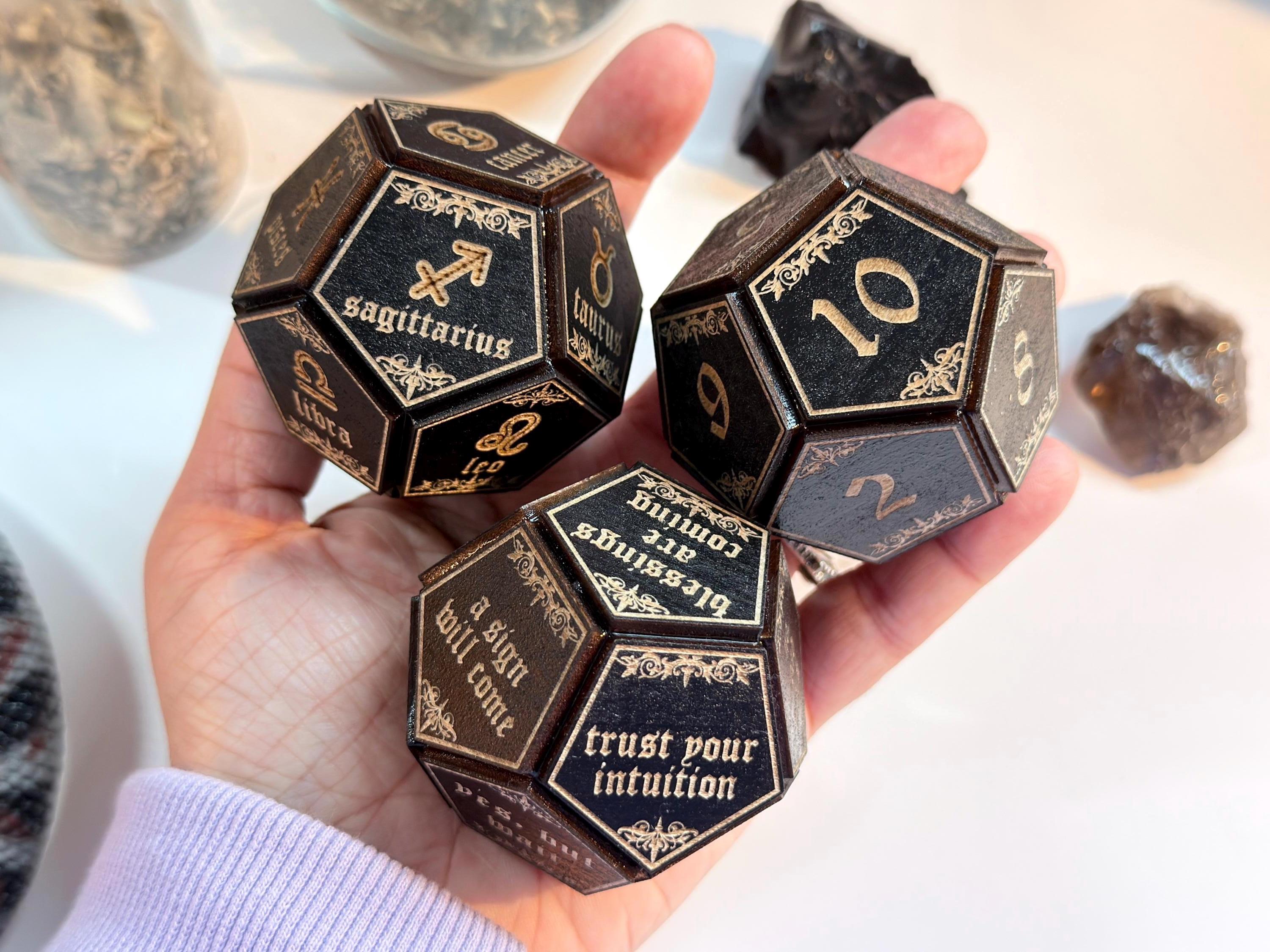 Black Divination Dice Set: Fortune-Telling Spiritual Tool, Witchy Gift