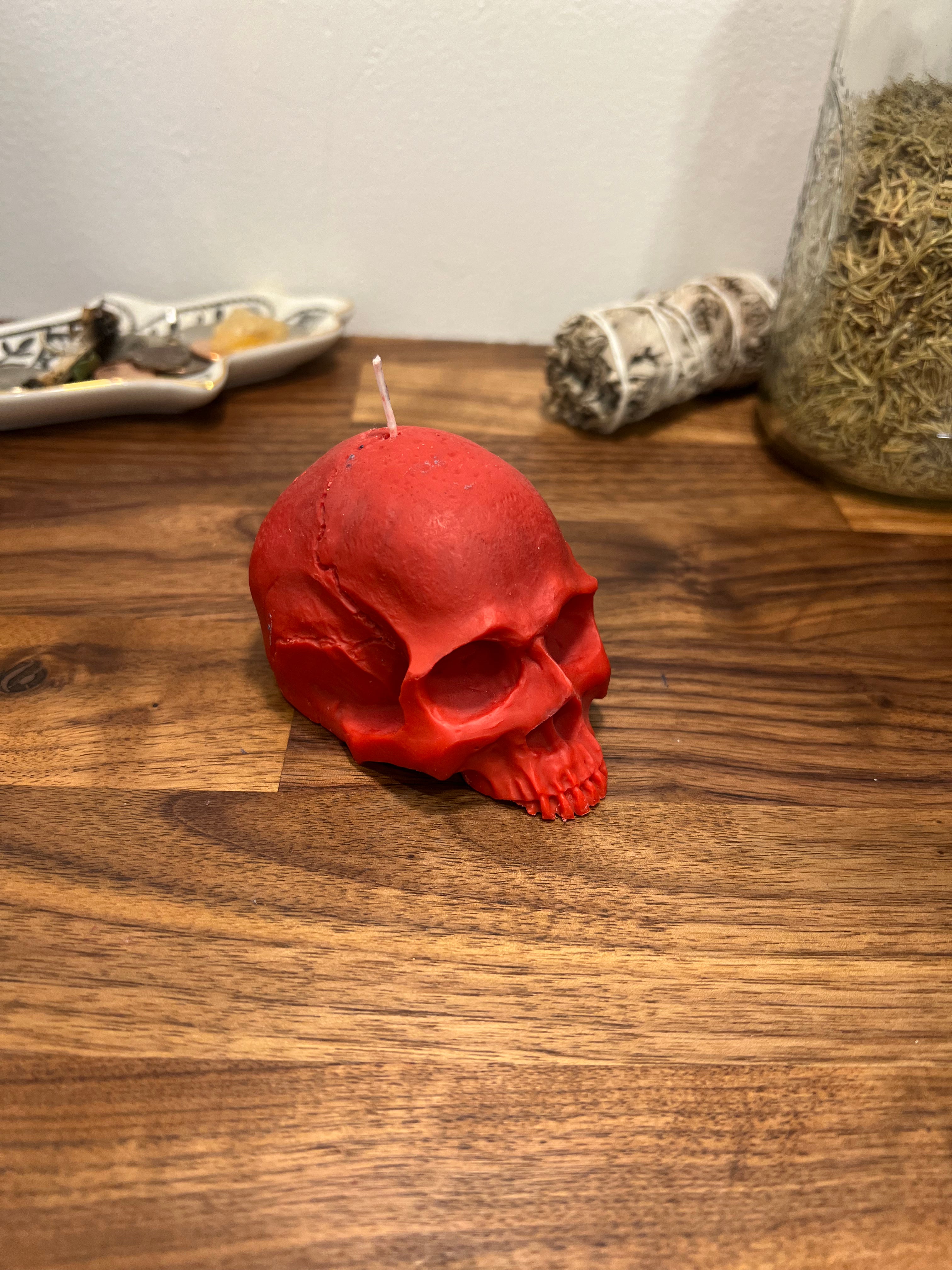 Vela en forma de calavera roja | Vela de hechizo ritual