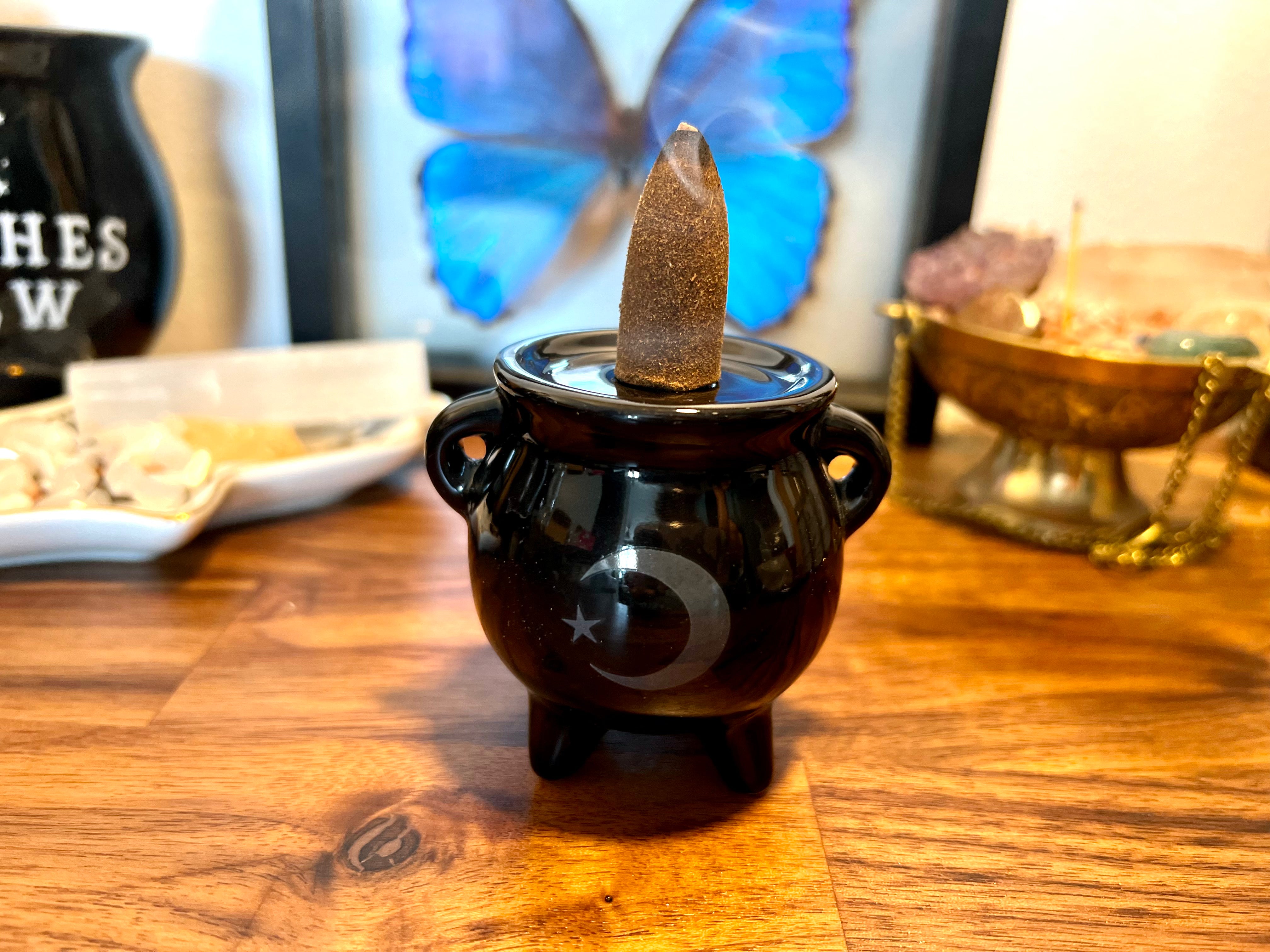 Mini Cauldron Incense Burner Moon Star - Cone Incense Stick Incense Holder